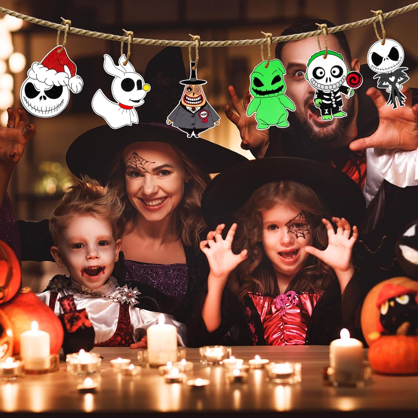 36 PCS Halloween Christmas Night-mare Ornaments Decorations, Halloween Christmas Wooden Hanging Ornaments Set, Night-mare Theme Ornaments for Tree Home Indoor Party Decor