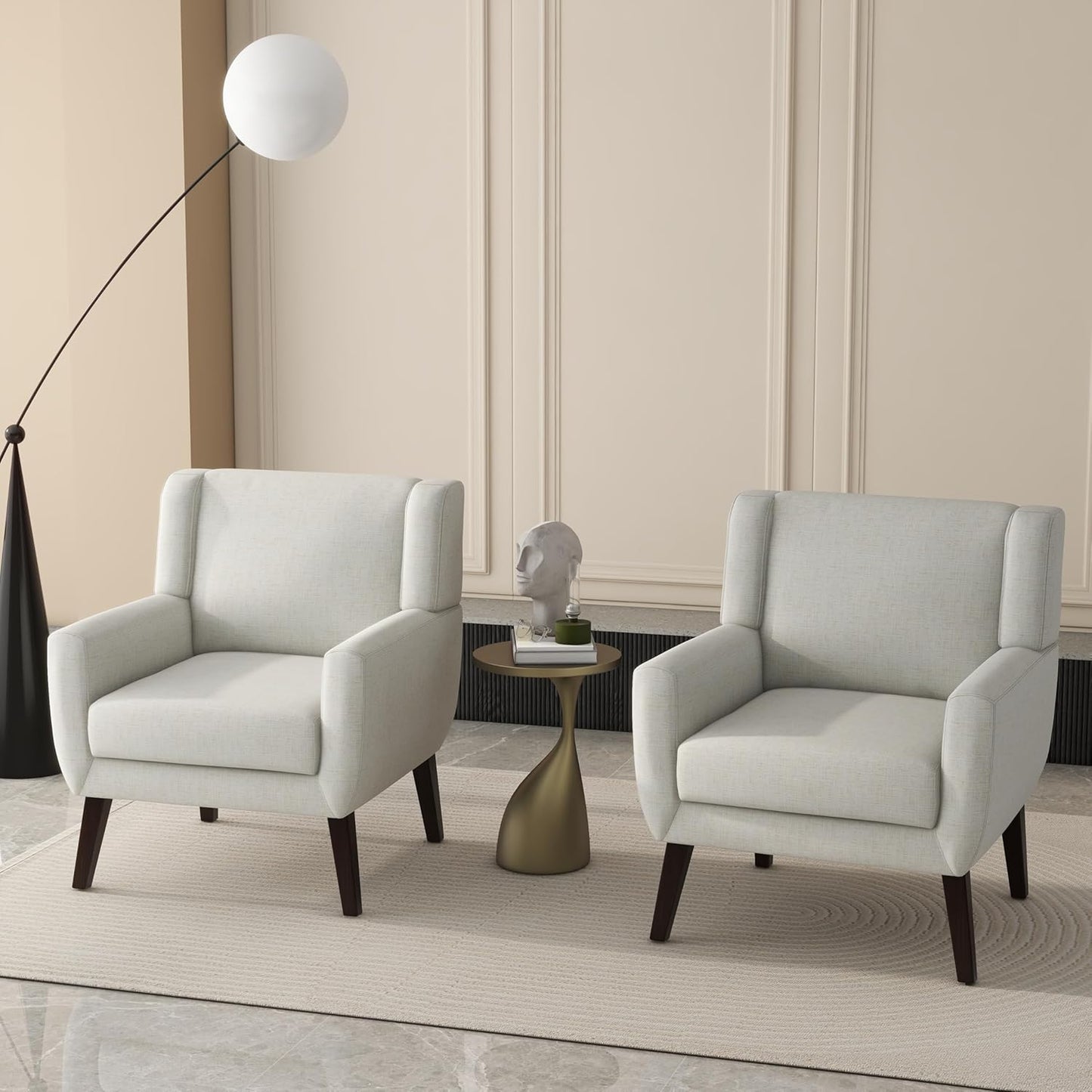 UIXE Accent Chairs Set of 2, Fabric Upholstered Armchair for Living Room, Comfy Arm Chair Single Sofa Bedroom Side Reading Seat - Flax Beige