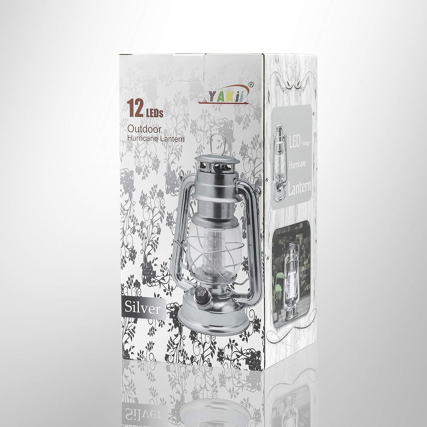 YAKii LED Vintage Metal Hanging Hurricane Lantern - 12 LED Dimmer Switch, Cold White Battery Operated for Power Outage Indoor Camping Outdoor Decoration (Silver Pack of 8)