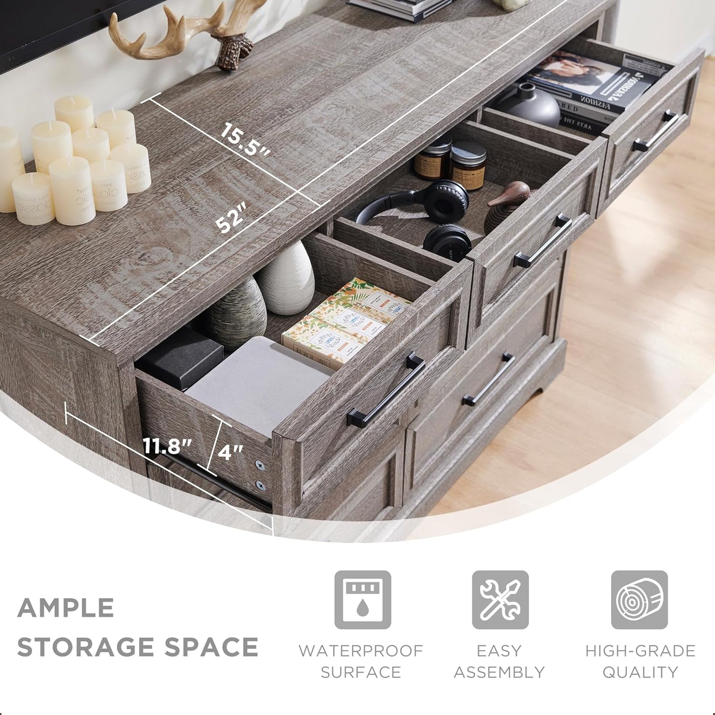 Farmhouse 9 Drawer Dresser for Bedroom, 36 Inch Tall Modern Dresser TV Stand with Large Drawers & Bar Handles, Rustic Wood Chest of Drawers for Bedroom, Living Room, Hallway, Grey