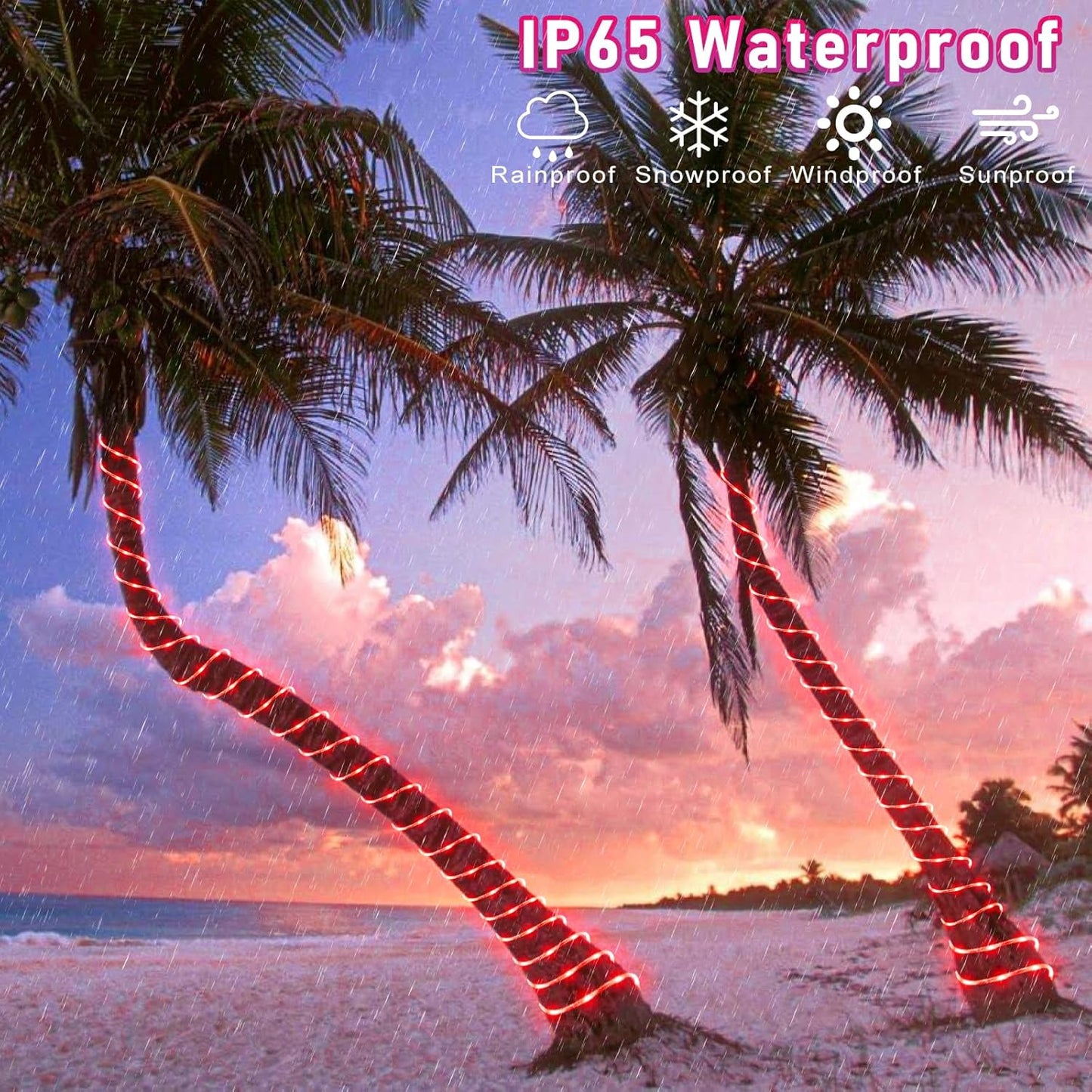 Rope Lights Outdoor, 66FT 200 LED Rope Lights for Indoor with Waterproof 8 Modes, Connectable Clear Tube Lights for Outside, Garden, Backyard, Patio, Deck, Pool, Tree Decorations - Red