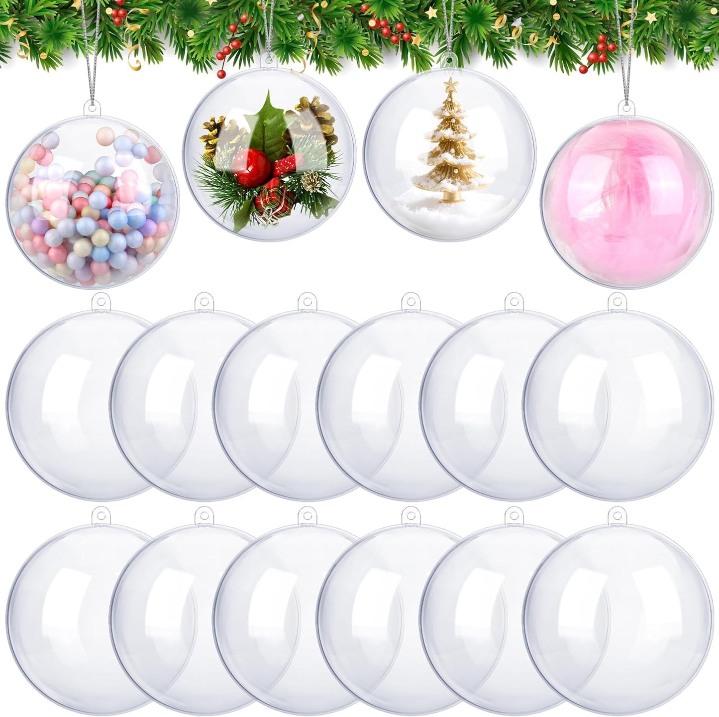 ANVAVO 12 Pieces 12 cm Christmas Clear Plastic Fillable Ball Ornaments DIY Craft Transparent Baubles Shatterproof Christmas Tree Hanging Ornaments for Xmas New Years Birthday Wedding Home Decor