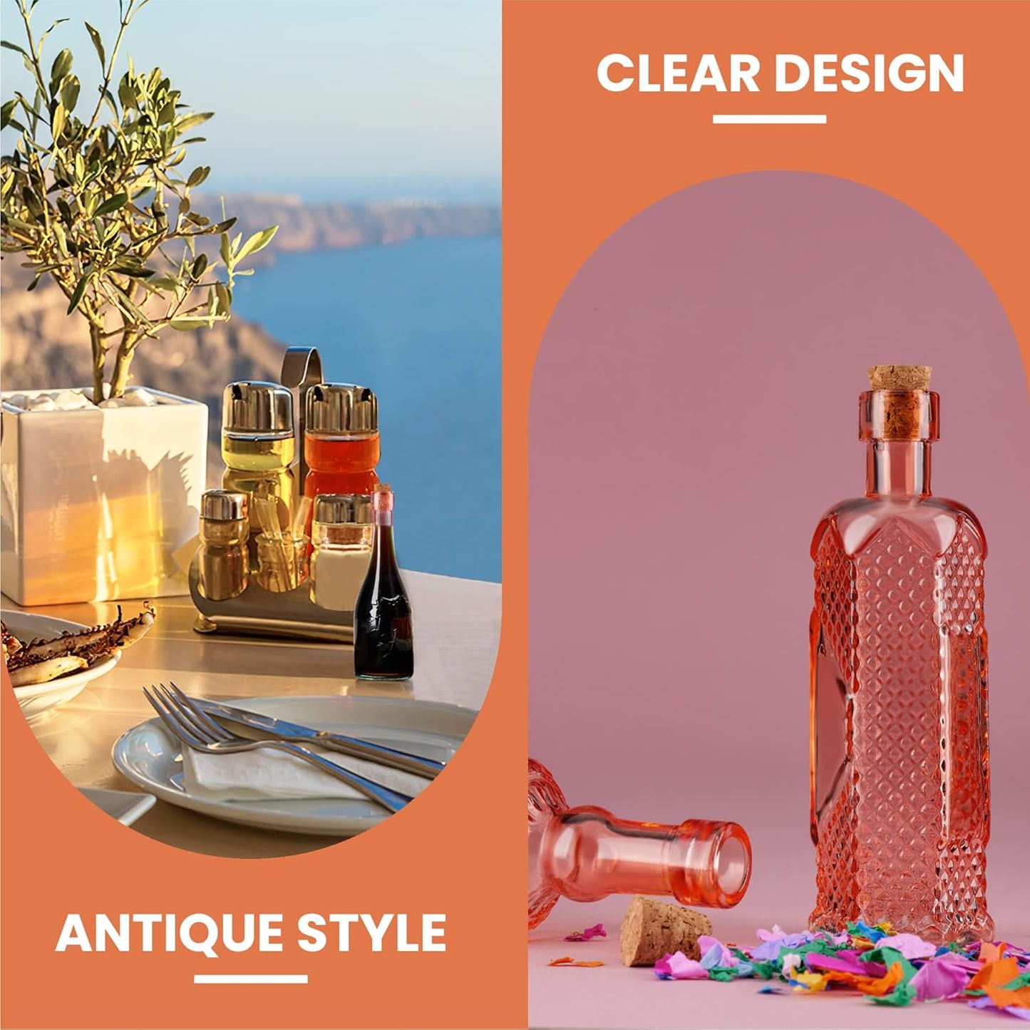 Small MIni Reddish Vintage Glass Bottles with Corks, MIni Vases, Decorative, Potion, Assorted Design Set of 12 pcs, 4.6 Inch Tall (11.43cm), 1.4 Inch Wide (3.56cm)