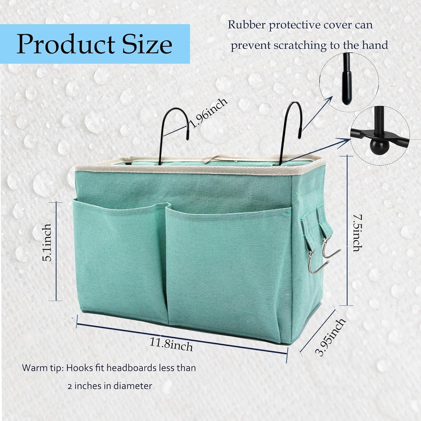 2-Pack Bedside Caddy Bedside Hanging Storage Basket Multi-Function Organizer Caddy for Bunk and Hospital Beds Dorm Rooms Bed Rails, Can be Placed Glasses Books Mobile Phones（2pcs Green）