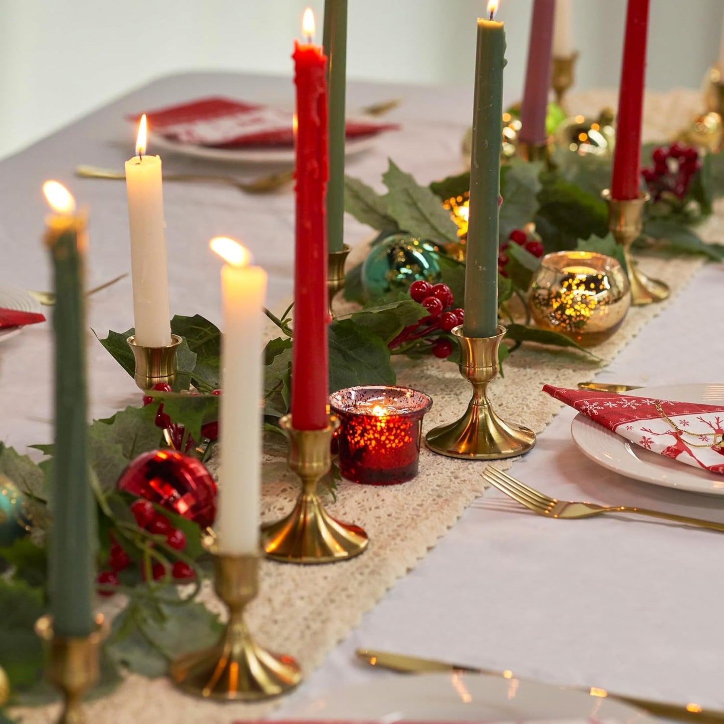 Gold Taper Candle Holder, Brass Candlestick Holders, Vintage Metal for Table Centerpieces Wedding Christmas Decor (Gold, 6 Pcs)