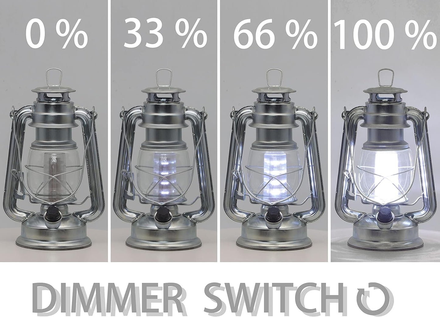 YAKii LED Vintage Lantern Metal Hanging Hurricane 12 LED Dimmer Switch Cold White Battery Operated Power Outage Indoor Camping Lighting Outdoor Brooklyn (Silver 2 Pack)