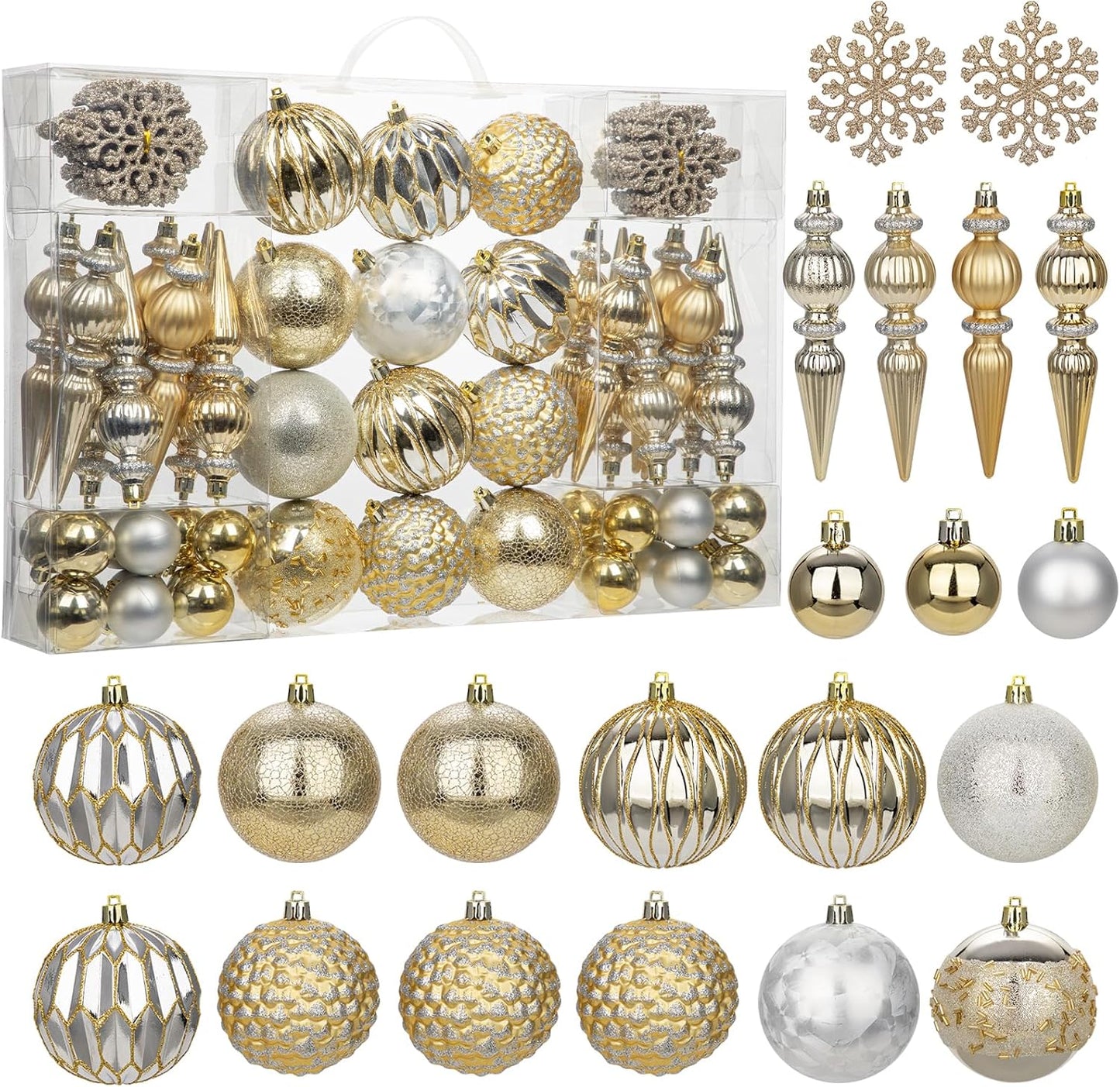 92ct Christmas Tree Decoration Set Christmas Ball Ornaments with Srtings Shatterproof Christmas Baubles for Christmas Holiday Wreath Garland Party Decoration, Gold-Silver
