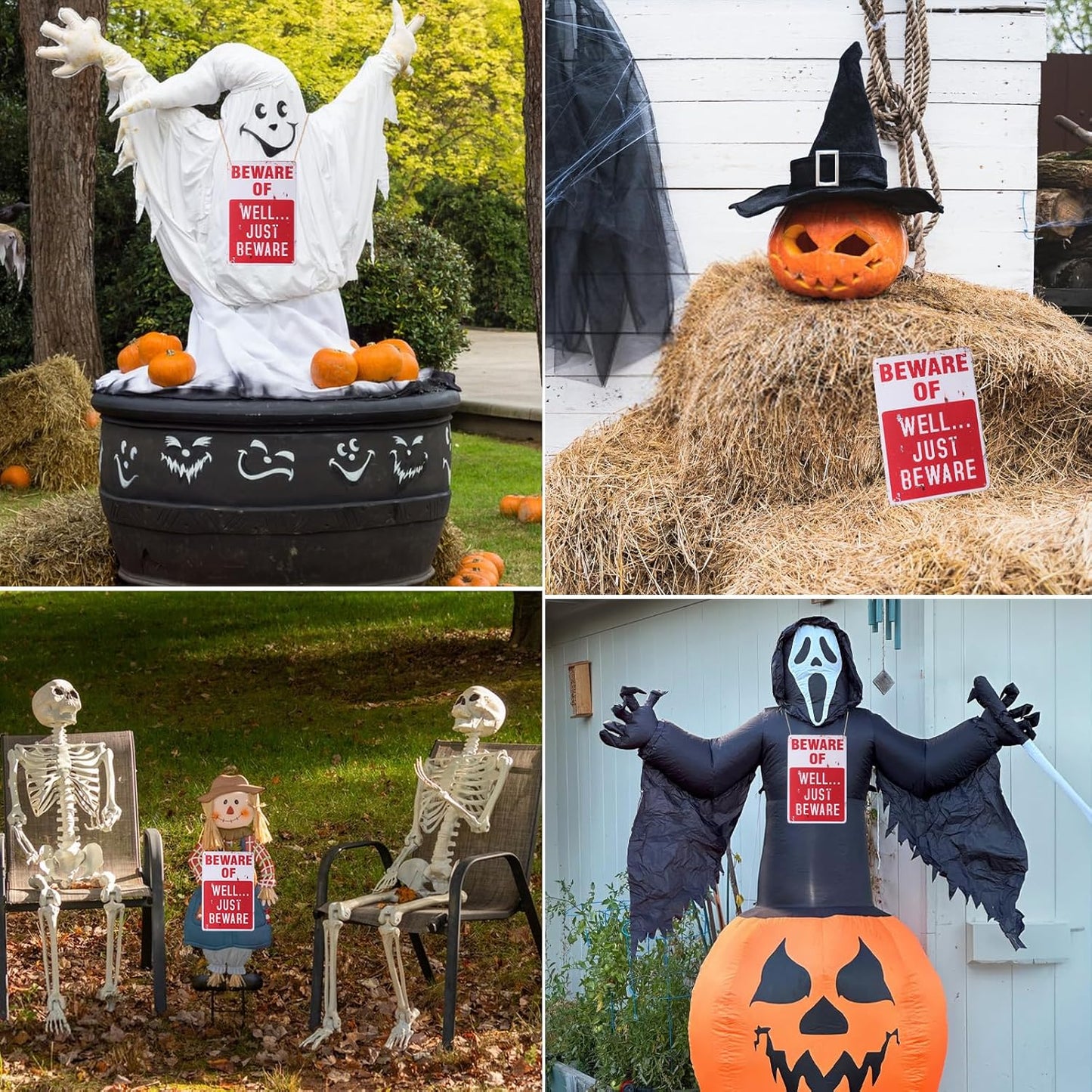 Alotpower Halloween Decorations Metal Tin Sign for Outdoor Yard, Garage Wall, Rustic Vintage Beware of Well Just Beware, 7.8x11.8in