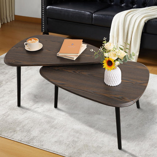 Nesting Coffee Table Set of 2 Side Set Wooden Tables Living Room Bedroom Apartment Modern Industrial Simple Nightstand,Walnut 32" D x 20" W x 18.5" H