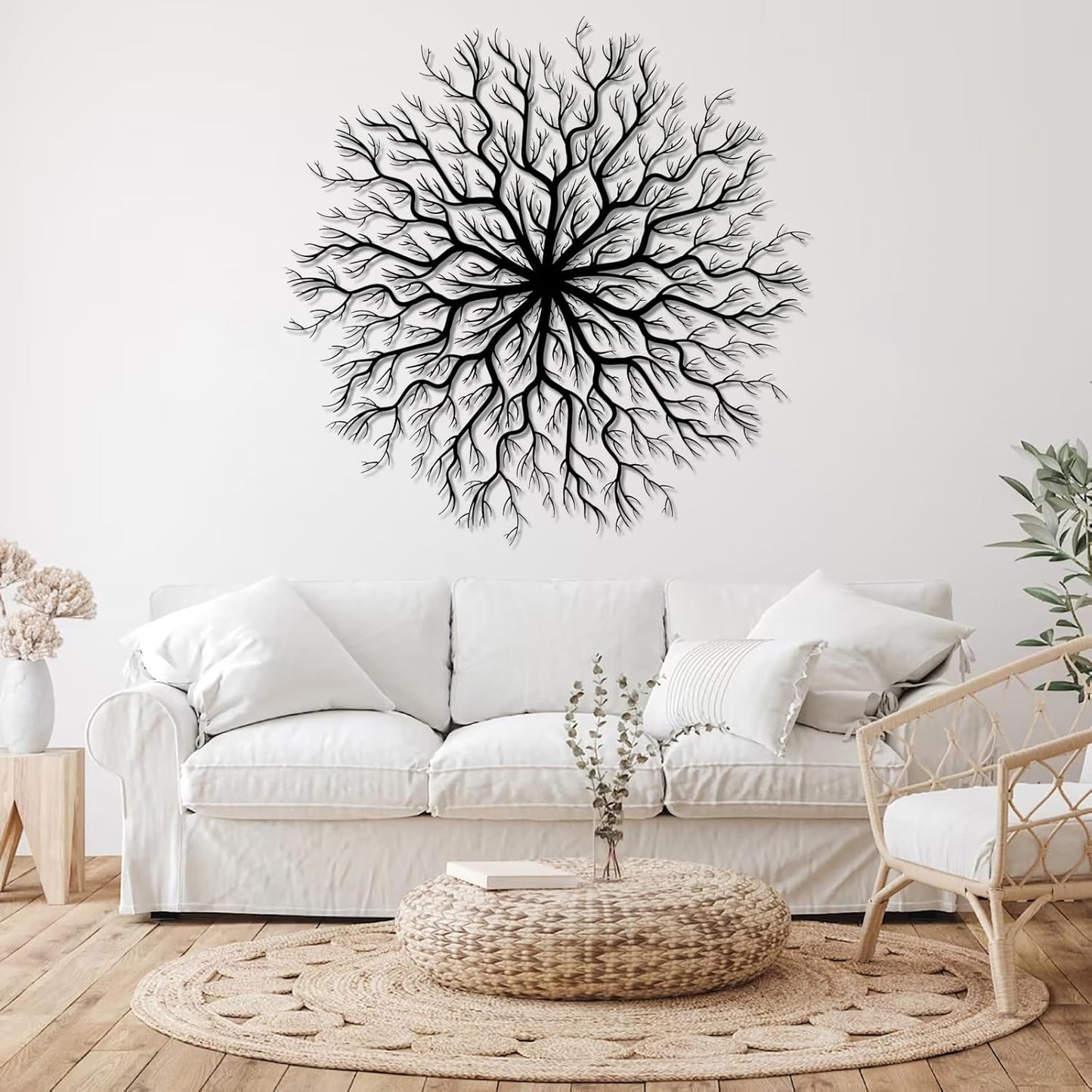 Tree of Life Metal Wall Art, Metal Tree Wall Art, Large Round Sculpture, Round Branch Wall Decor, Large Branch Artwork, Nature Sign, Wall Decor for Living Room, Housewarming Gift (Gold, 35"x35"|90x90cm)
