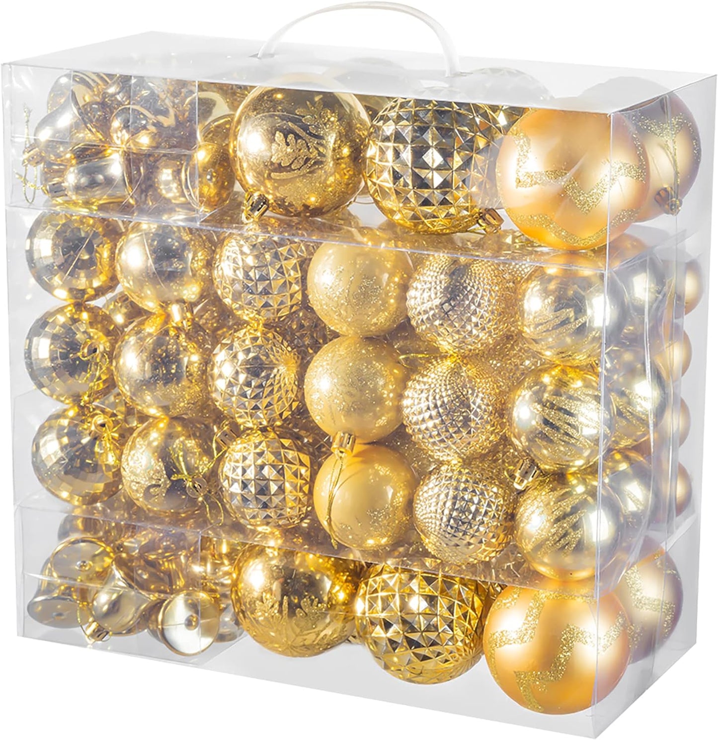 116Pcs Gold Christmas Ball Ornaments, Shatterproof Hanging Decoration Set with Gift Box, Assorted Decorative Baubles for Xmas Tree/Home/Wedding/Party/Holiday
