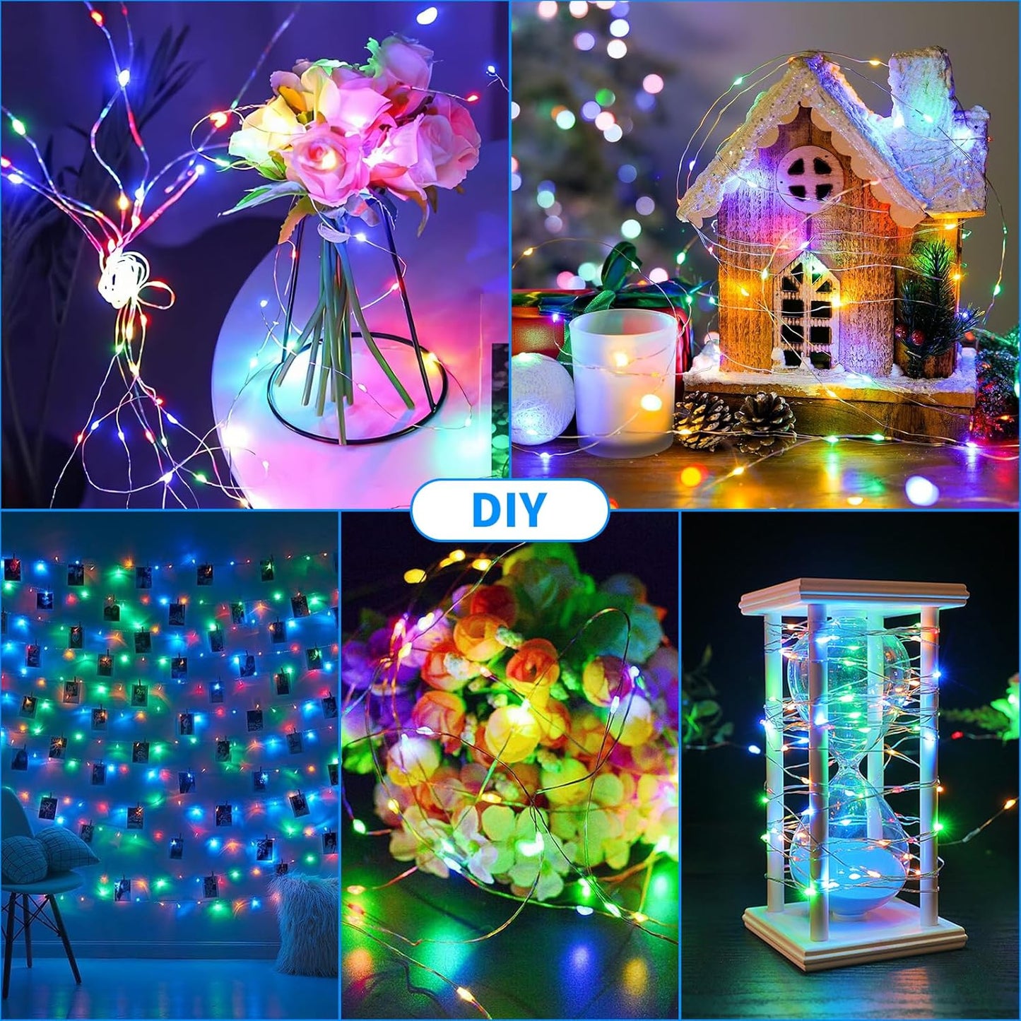 TingMiao Multicolor Fairy String Lights Battery Operated Fairy Lights Firefly Lights LED Starry String Lights 7.2ft 20 LEDs Silvery Copper Wire for Christmas DIY Decoration Wedding Party (6 Pack)