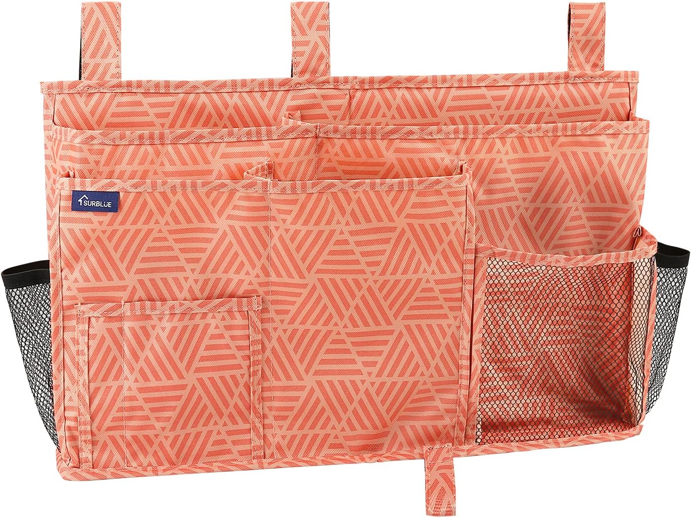 Surblue Bedside Caddy Hanging Organizer Storage Bag Pocket for Bunk, Hospital, College Dorm Rooms, Baby Bed Rails, Camp (8 Pockets), Orange Plaid