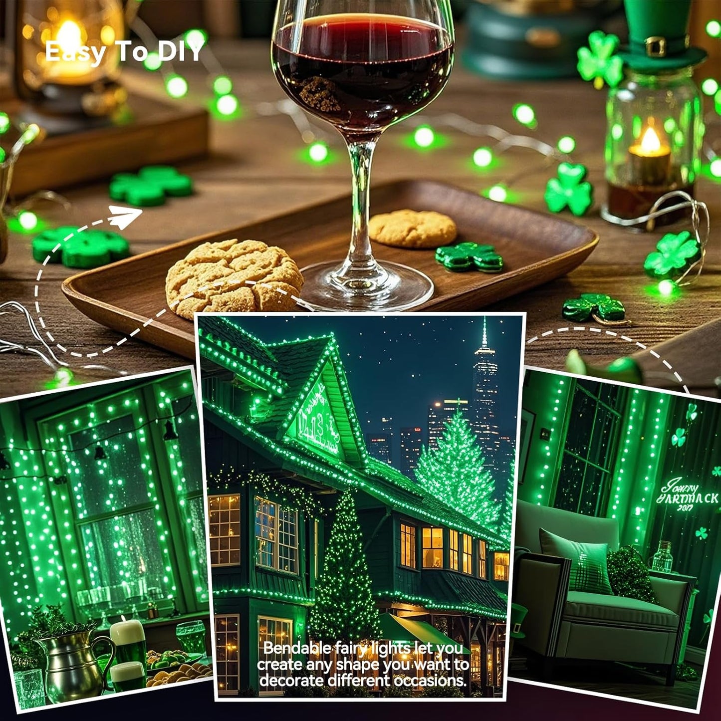 4 Pack 60LED Christmas Fairy Lights Battery Operated - 20FT Twinkle Lights with 2 Lighting Modes Indoor Outdoor, Waterproof Led Fairy String Lights for Bedroom, Classroom, Dorm, DIY Decor, Green