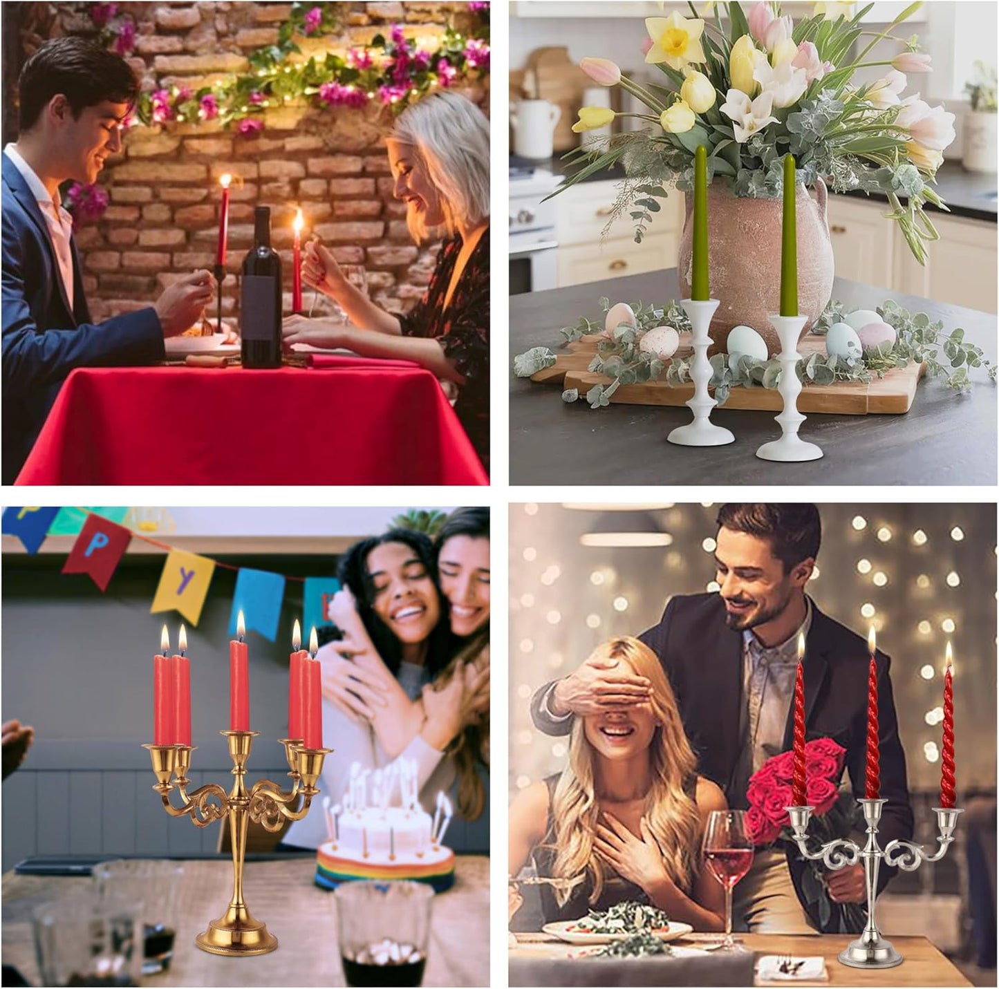 Rely+ Silver Candle Holders Set of 2 Decorative Centerpiece Table Candlesticks Holders for Taper Candles Home Decor Easter Candle Holders for Dinner Party Wedding Decorations