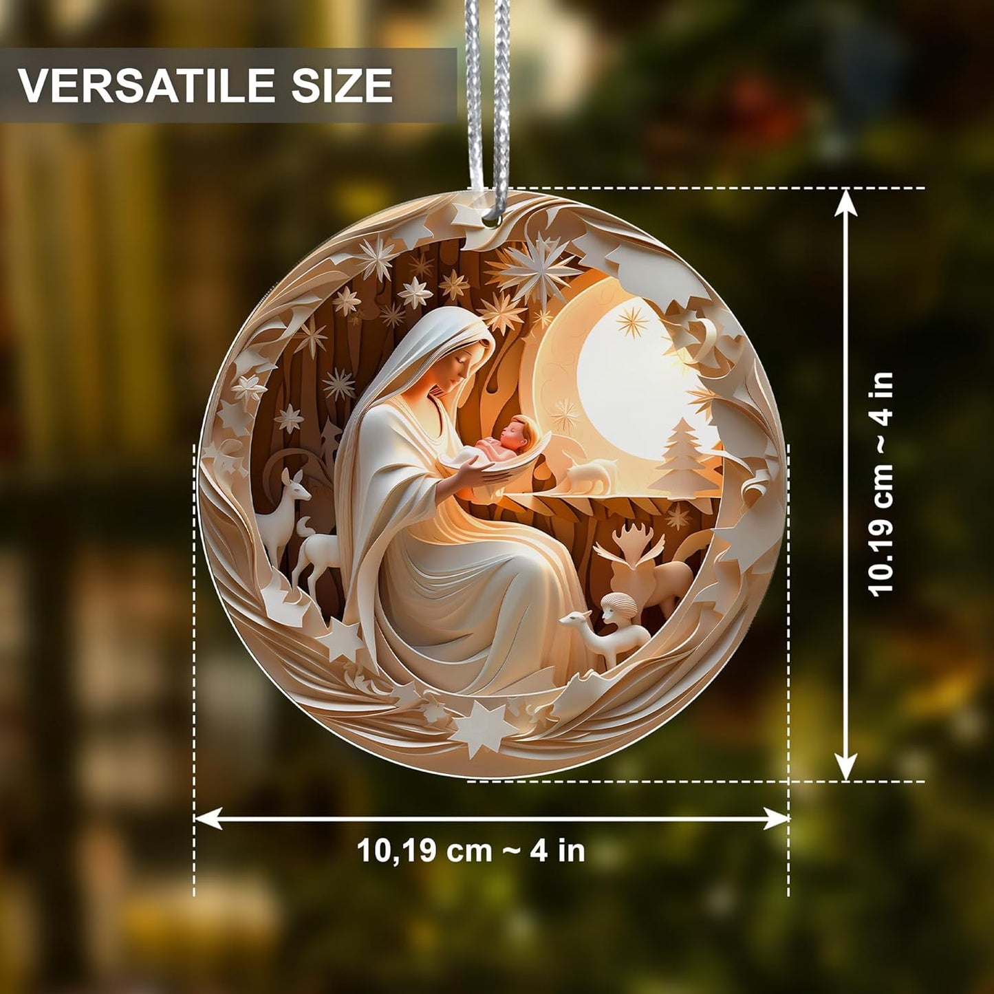 Jabihome Christmas Ornaments 2025, Exchange for Women, Men, Collectible Dated Year Ornaments for Tree, Unique Acrylic Suncatcher, Printed Stained Glass Effect Decor (Moonlit Nativity)