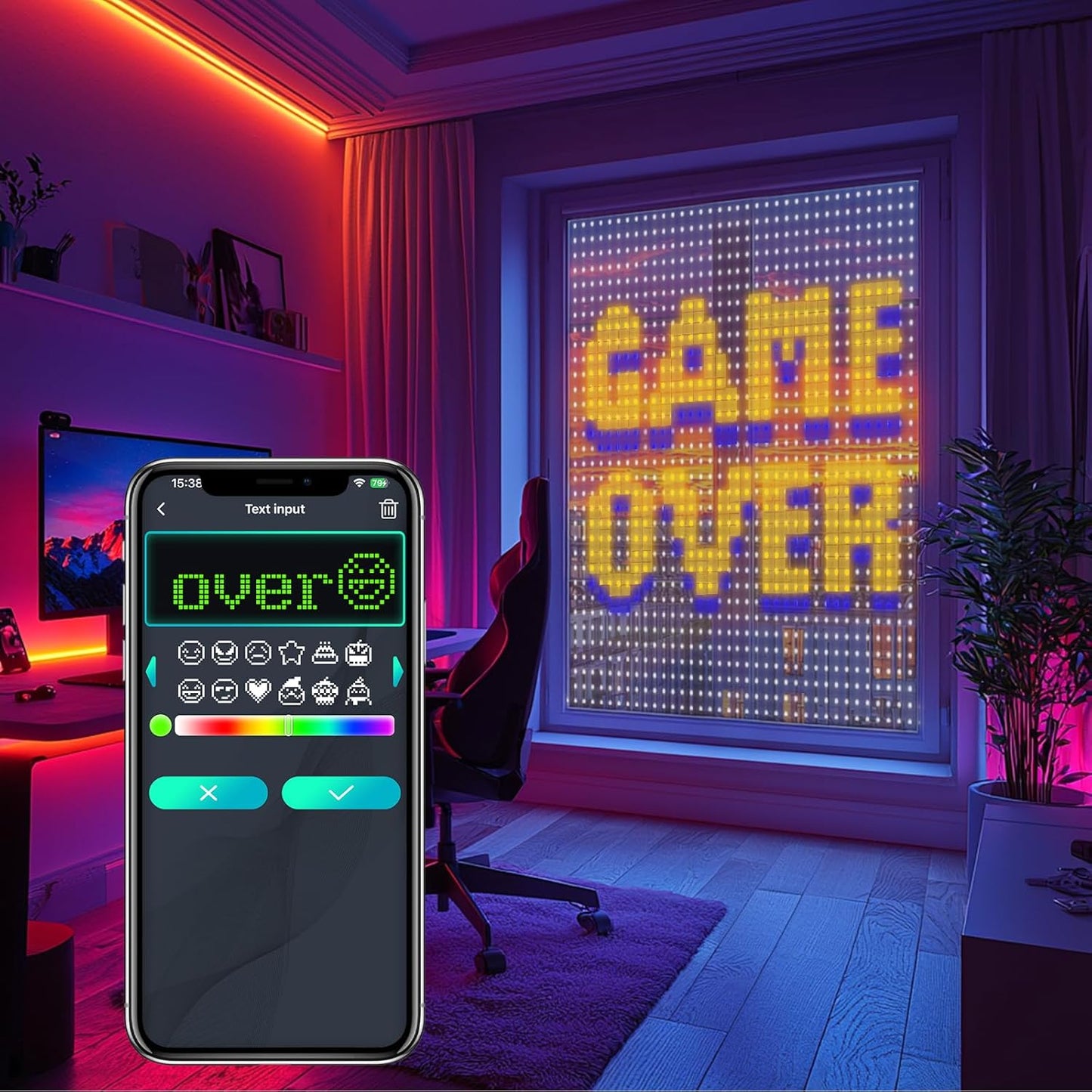 HXWEIYE 400LED Smart Curtain Lights, 6.6Ft x 6.6Ft Fairy Hanging Curtain String Lights with APP & Remote, Dynamic DIY Color Changing Wall Lights for Indoor Bedroom Window Party Backdrop Outdoor Decor