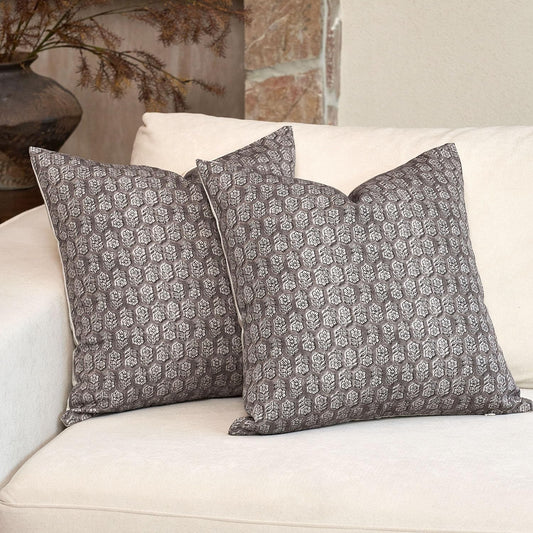 DOMVITUS Floral Pillow Covers Set of 2, Throw Pillow Covers 20x20, Floral Print Neutral Accent Decorative Pillow Covers for Living Room, Bed, Light Taupe