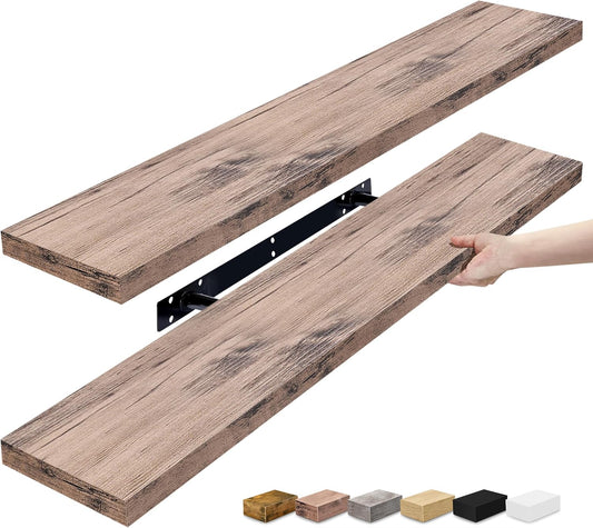 Sorbus Floating Shelves for Wall - 35 Inch Long Bathroom Shelves, Wall Decor for Bedroom, Kitchen, Living Room & Book Storage - Mounted Floating Shelf with Invisible Brackets (Mahogany, 2 Pack)