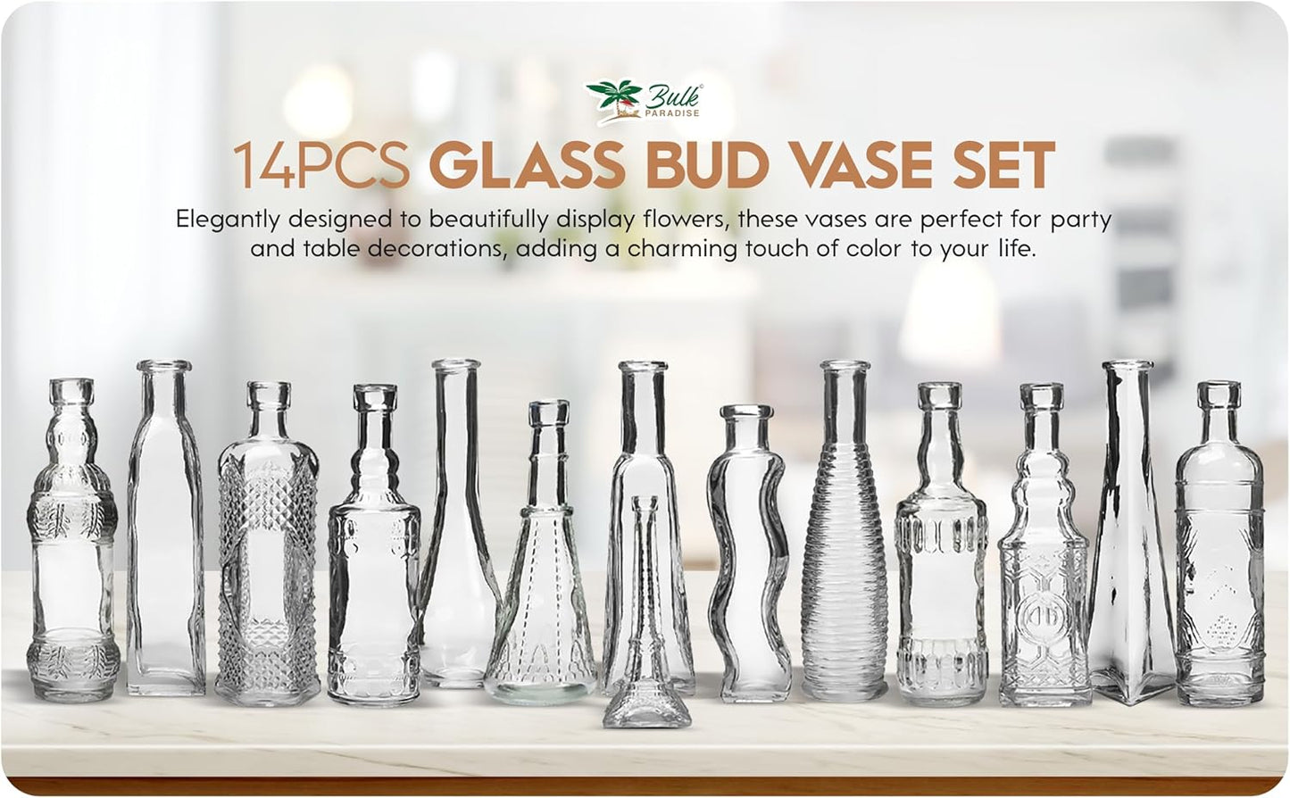 Small Vintage Glass Bottles with Corks, Mini Vases, Decorative Glass Bottle, Potion Bottles, Assorted Design - Set of 14 assorted design 5oz 6.5-7 inch tall 1.8-2.inch wide.