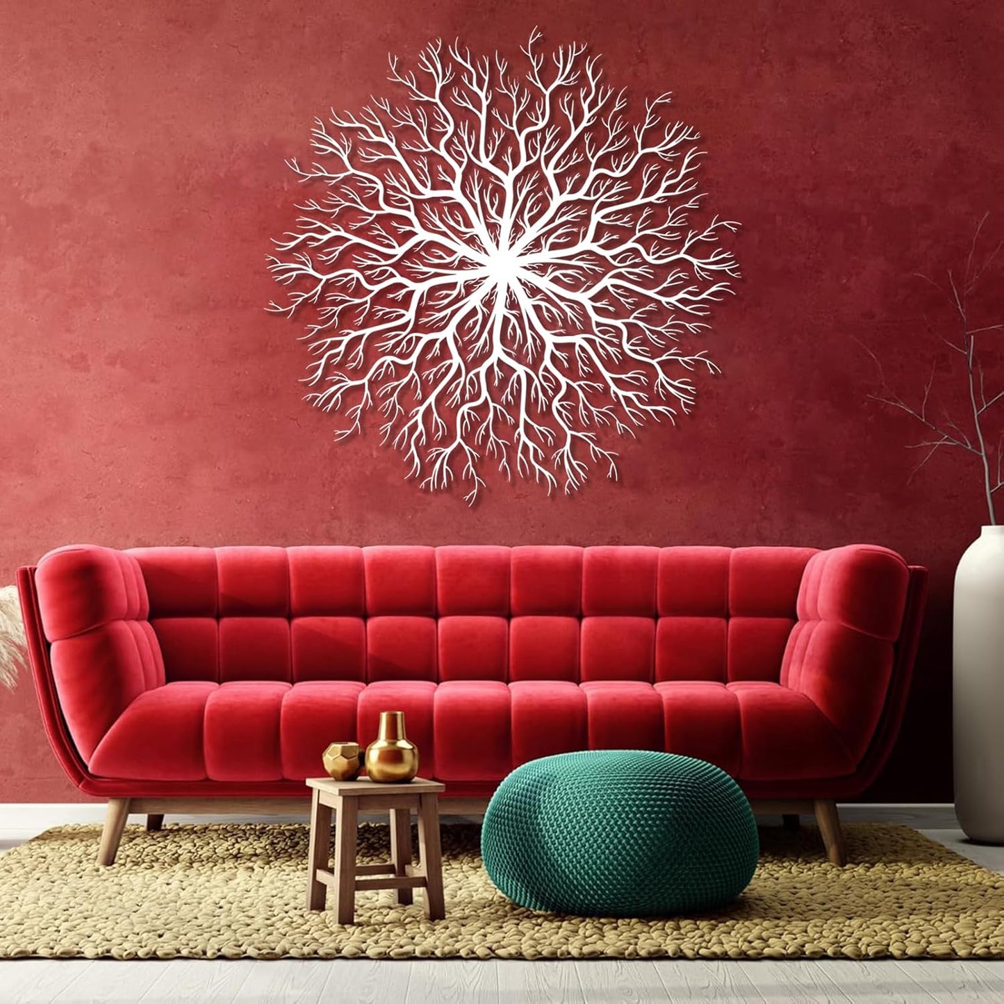 Tree of Life Metal Wall Art, Metal Tree Wall Art, Large Round Sculpture, Round Branch Wall Decor, Large Branch Artwork, Nature Sign, Wall Decor for Living Room, Housewarming Gift (White, 39"x39"|100x100cm)
