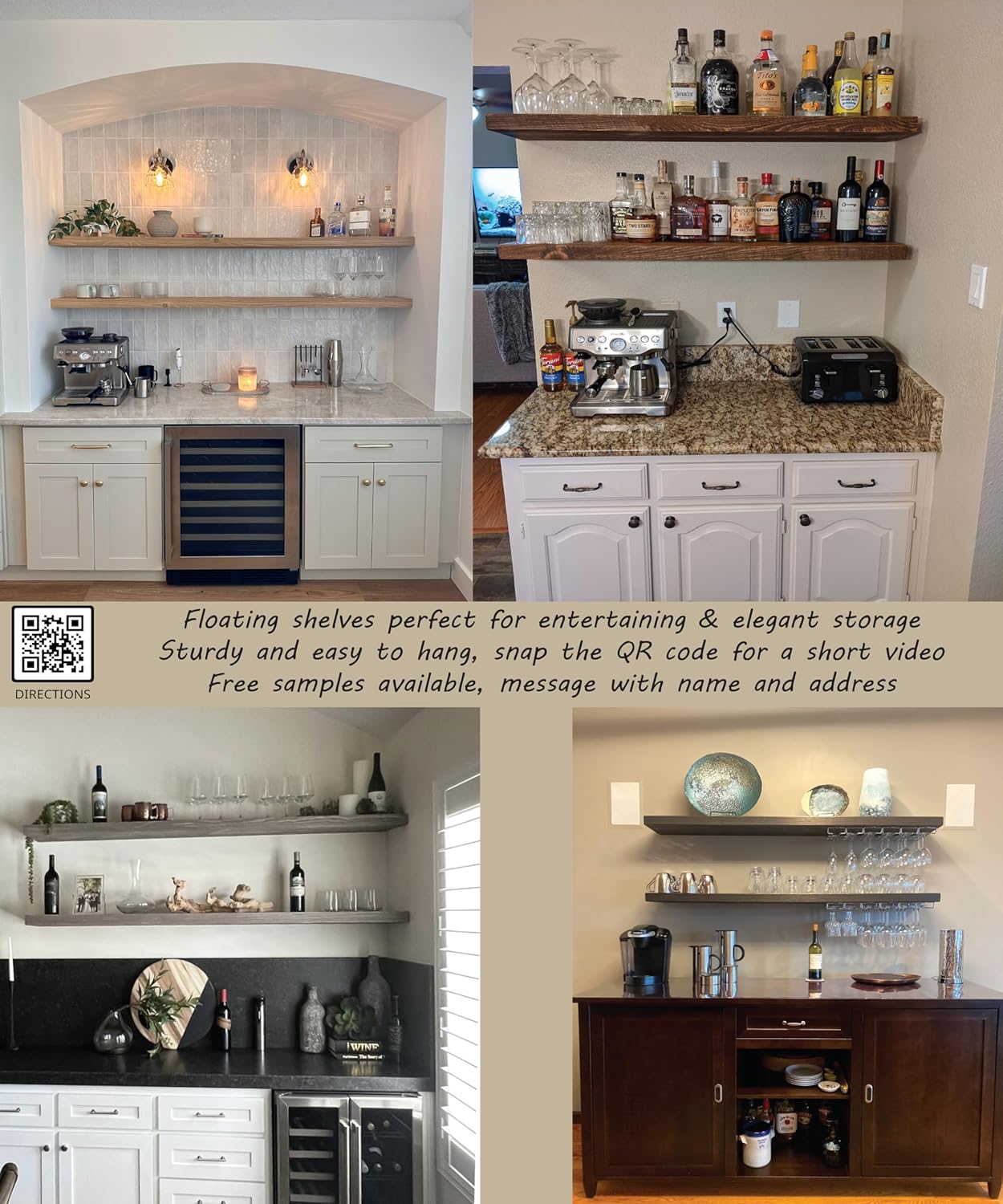 joelsantiques 72 Inch Wooden Floating Shelves for Wall - 72x12x2 in - Made of Natural Wood - Long Heavy Duty Wall Shelves for Bedroom - Perfect for Living Room, Kitchen - Beige