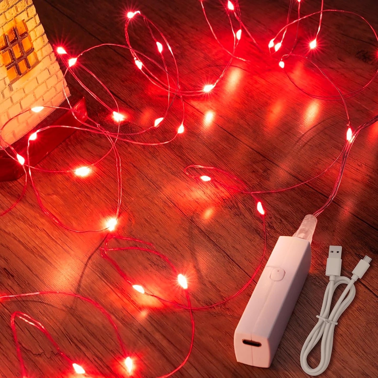 Lakumu LED Fairy Lights Battery Operated, Rechargeable String Lights with Timer, Mini Twinkle Lights for Bedroom, Christmas Decorations, Wedding, Vine, Centerpiece Table Decor (5M/16FT Red)
