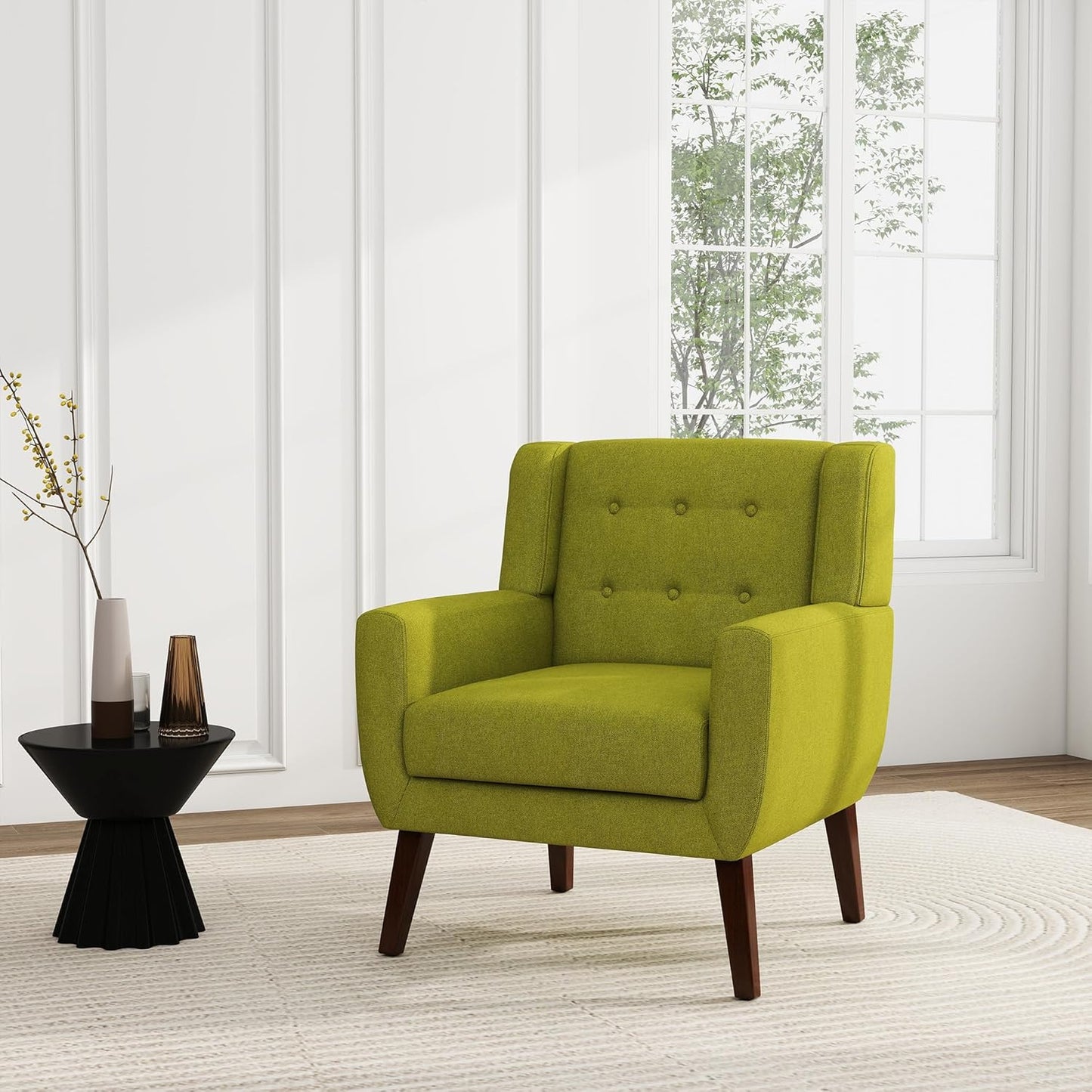 UIXE Accent Chair, Modern Upholstered Armchair in Fabric for Living Room, Comfy Club Arm Chairs Single Sofa Button Tufted Bedroom Reading Seat - Green
