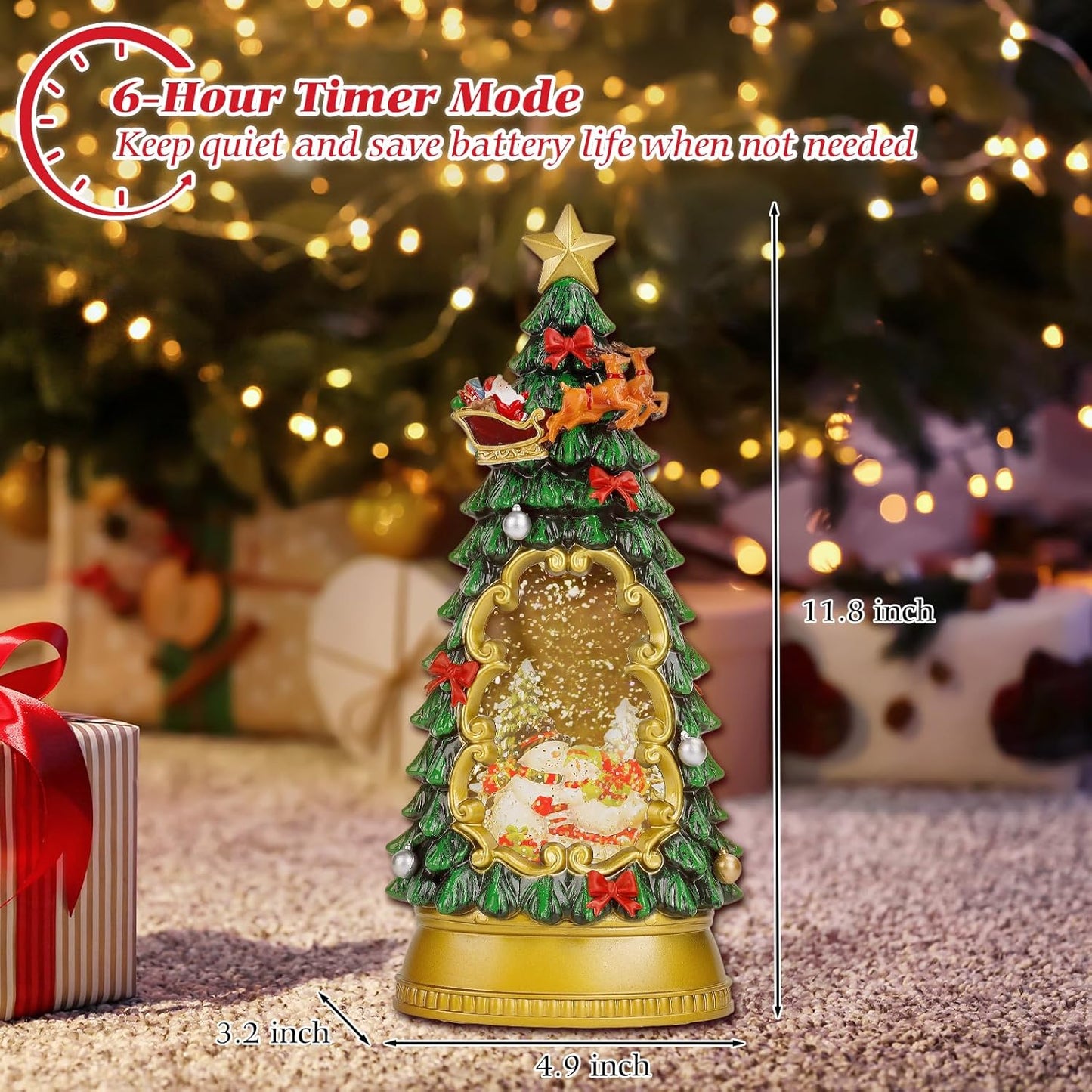 Christmas Snow Globes,with Musical and 6 Hour Timer,Snow Globes Lights, Christmas Indoor Decorations, Christmas Tree Decorations,USB & Battery Powered,Christmas Snowman Skiing