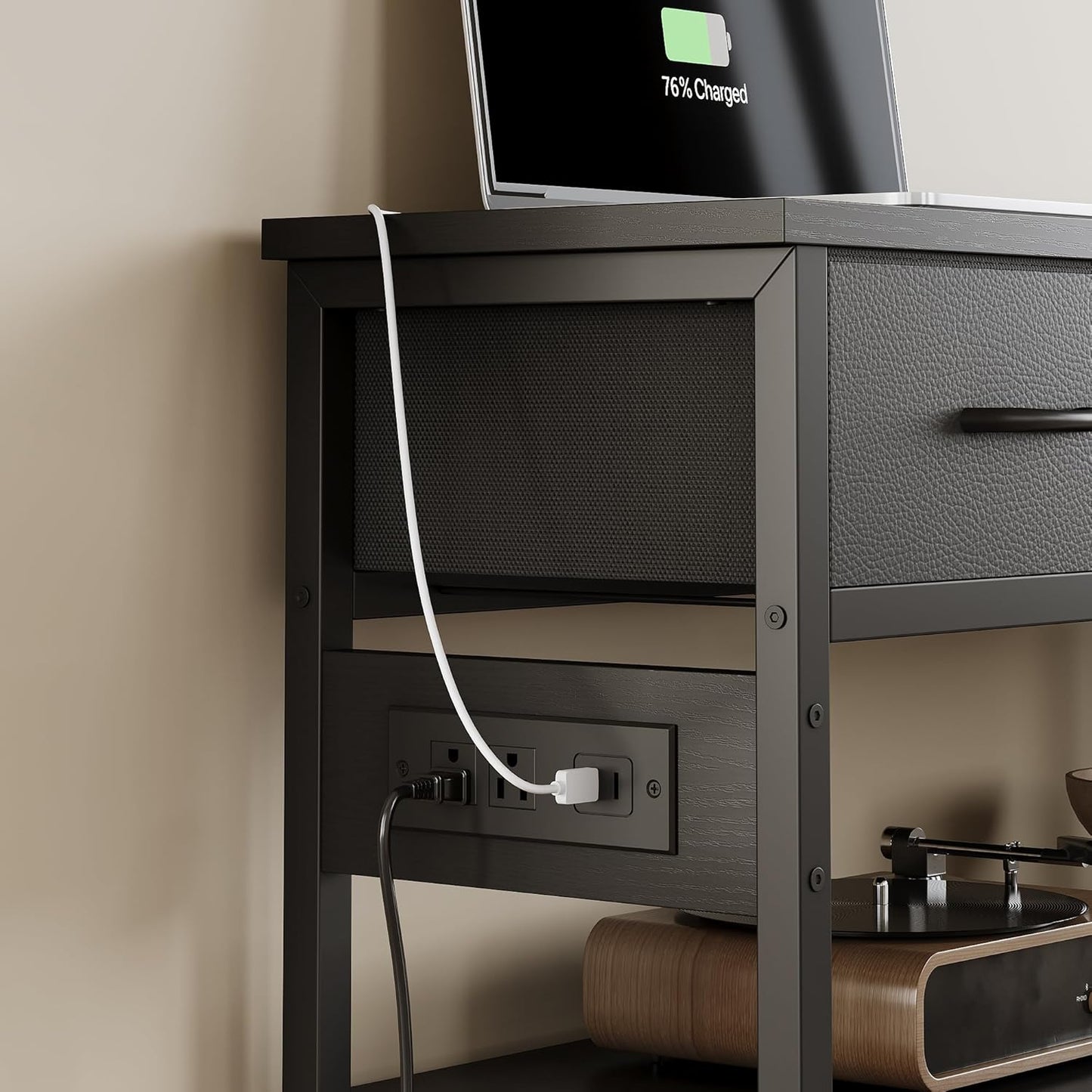 Lulive 2 Pack Entryway Table with Power Outlets, Console Table with 3 Fabric Drawers, Sofa Table for Living Room, Hallway, Couch, Foyer, Height Adjustable