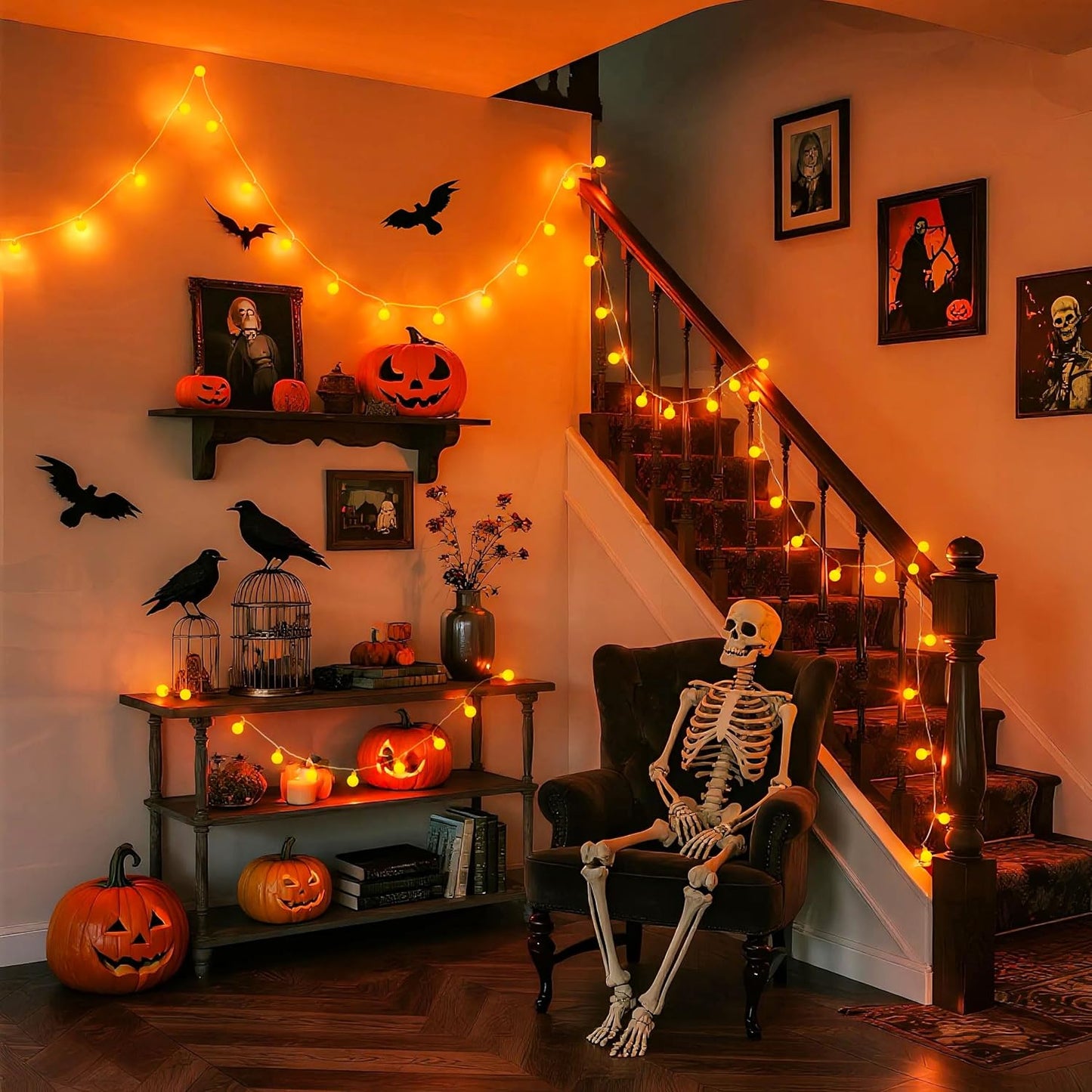 JMEXSUSS Orange String Lights Indoor, Connectable 100 LED Globe String Lights Plug in with Remote, 33ft 8 Modes Orange Halloween Lights Outdoor for Bedroom Thanksgiving Party Halloween Decor