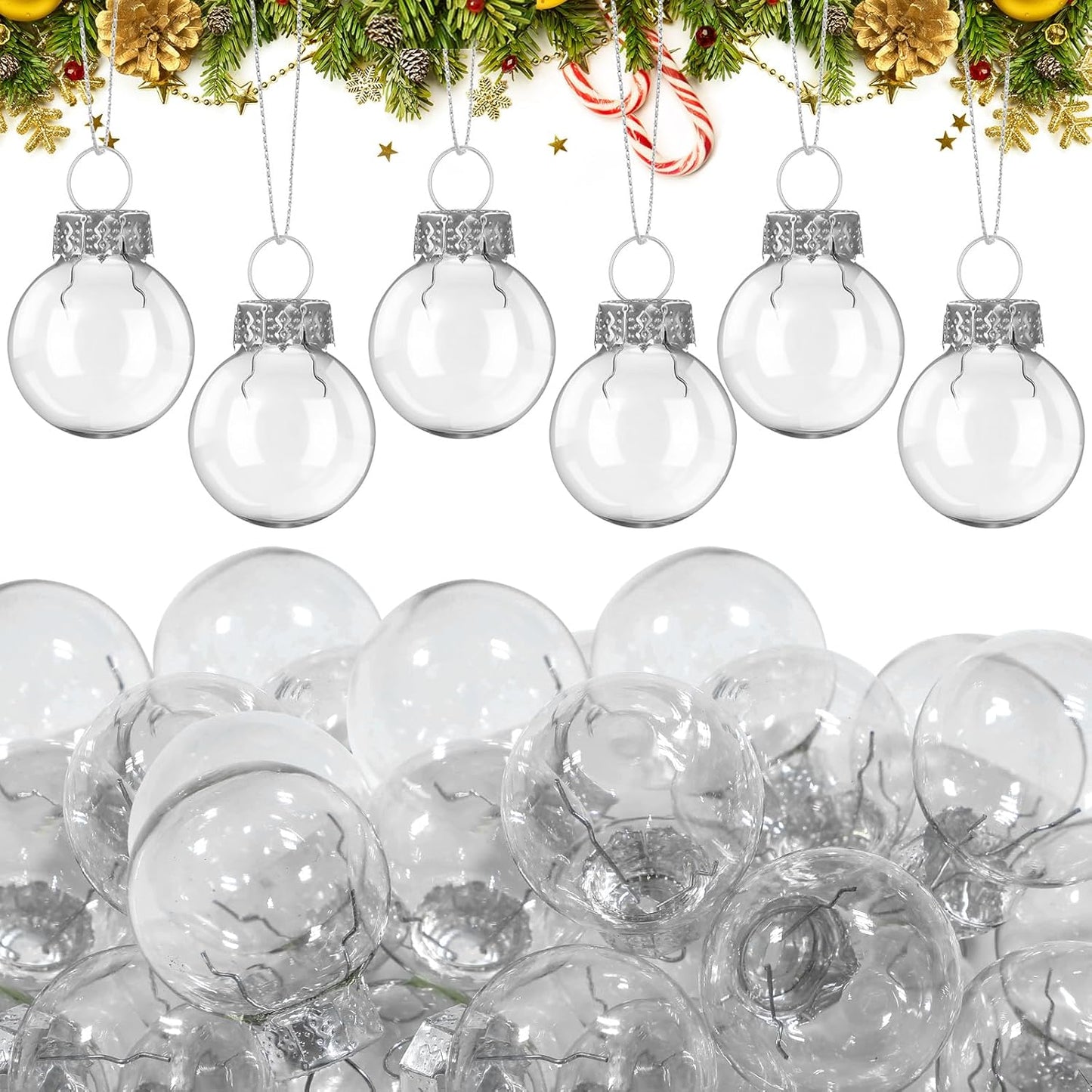 Tioncy 32 Pcs 1 Inch Mini Glass Christmas Ornaments Balls Shiny Christmas Balls Tiny Tree Hanging Decoration Small Colorful Ball Pendant for Xmas Party Supplies(Transparent)