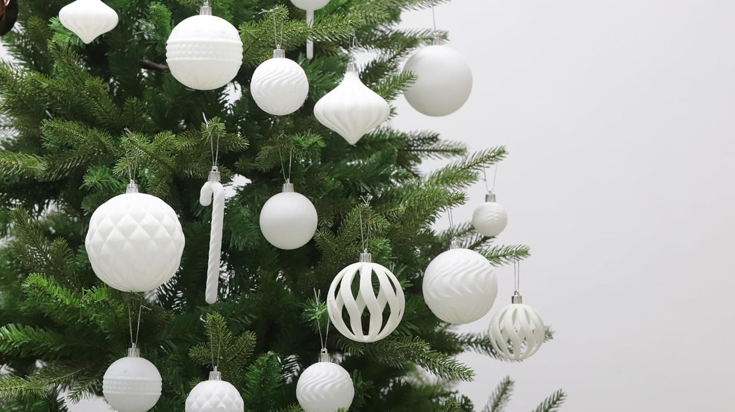 Senjie 63pcs Velvet Christmas Balls Bulk Flocked Christmas Tree Ball Ornaments Plastic Balls Xmas Hanging Ornaments Christmas Tree Decor Cream