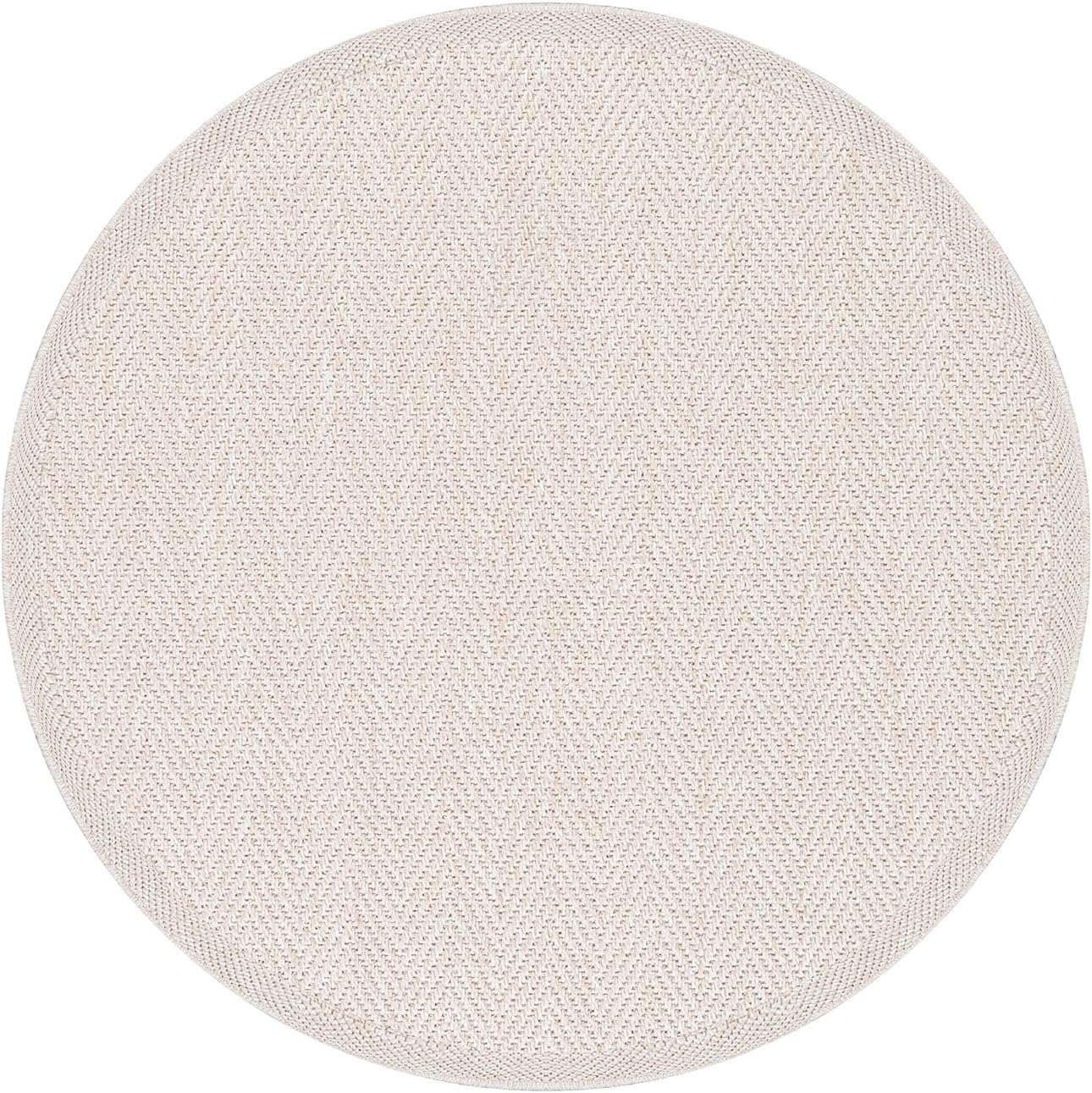 CAMILSON Easy Jute Round Rug 4ft Indoor Outdoor Off-White Color Fiber Area Rugs for Living Room and Patio Rug Herringbone Boho Woven Design Easy-Cleaning Washable Outside Carpet Alfombras (4 Round)