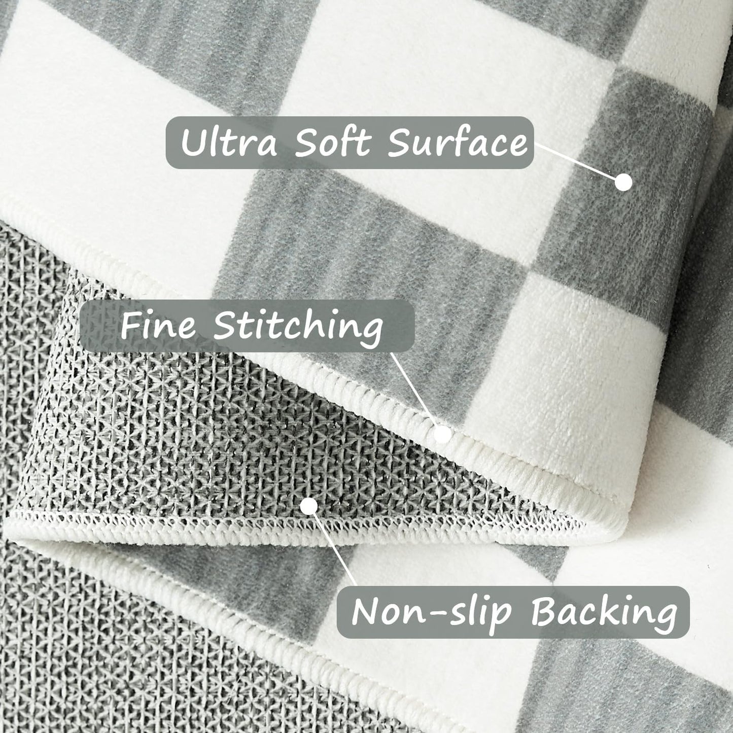 jinchan 5x7 Checkered Area Rugs for Kids Room - Machine Washable Soft Rug Modern Geometric Lattice Non-Slip Carpet for Nursery Playroom Classroom Living Room Bedroom Dining Room Home Office Grey