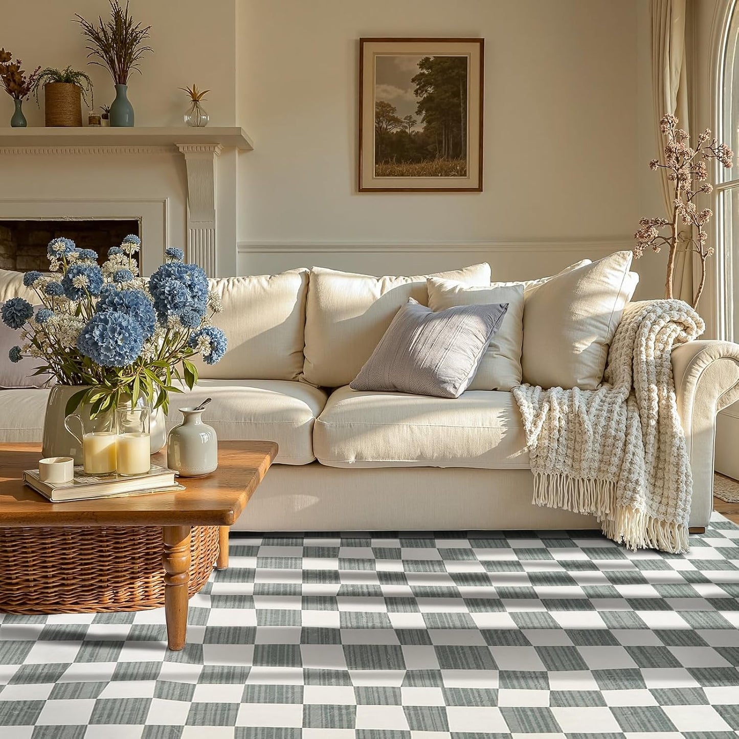 jinchan 6x9 Checkered Area Rugs for Kids Room - Machine Washable Soft Rug Modern Geometric Lattice Non-Slip Carpet for Nursery Playroom Classroom Living Room Bedroom Dining Room Home Office Grey