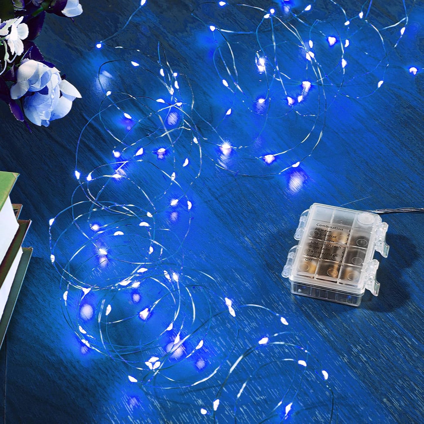 2 Pack 65.6 Ft. Battery Operated Outdoor String Lights with Remote & Timer, LED Blue Fairy Lights, Waterproof Twinkle Lights for Bedroom, Dorm, Mason Jar, Wedding, Party, Christmas