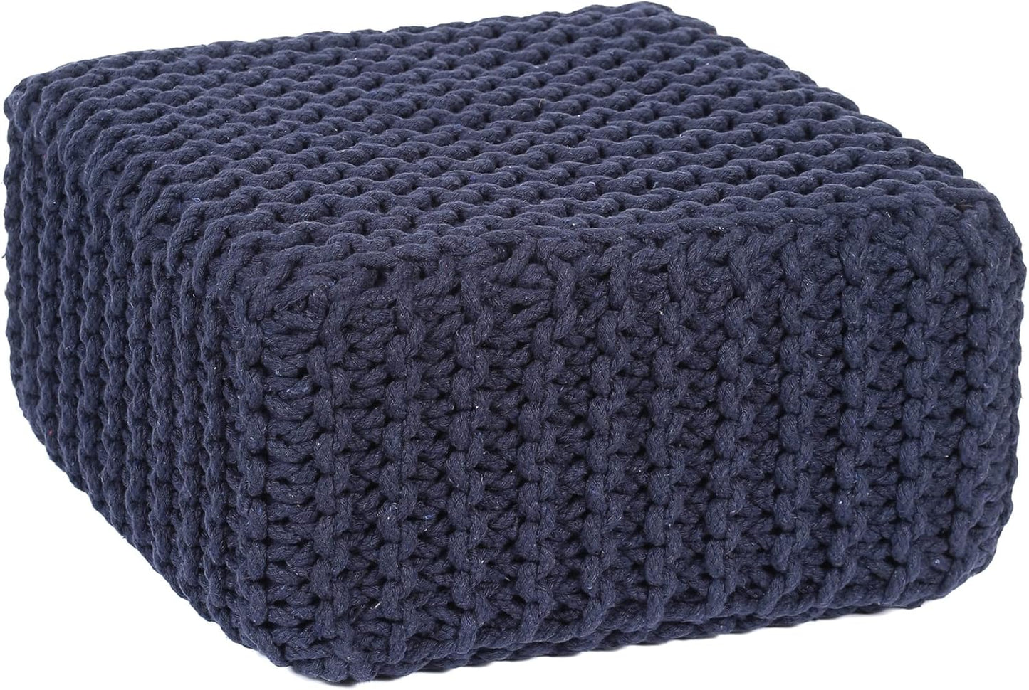 REDEARTH · Cube Low Pouf Foot Stool Ottoman - Hand Knitted Poof - Cord Boho Pouffe - Home Décor - Stuffed Footrest for Living Room - Nursery - Bedroom - Patio (16" x 16" x 8") - Navy Blue