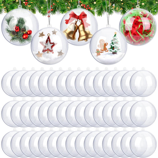 ANVAVO 50 Pieces 10 cm Christmas Clear Plastic Fillable Ball Ornaments DIY Craft Transparent Baubles Shatterproof Christmas Tree Hanging Ornaments for Xmas New Years Birthday Wedding Home Decor