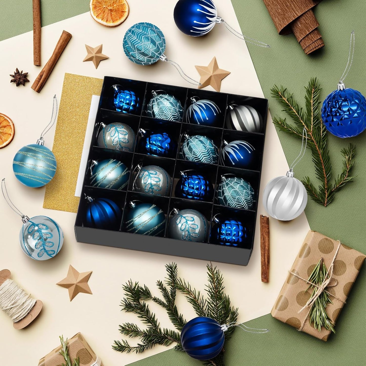 LARAINE Christmas Balls Ornaments 16 Pcs Decorations for Christmas Tree, Shatterproof Hanging Ball Variety Gift Set of Holiday Party Wedding Decoration (Blue)