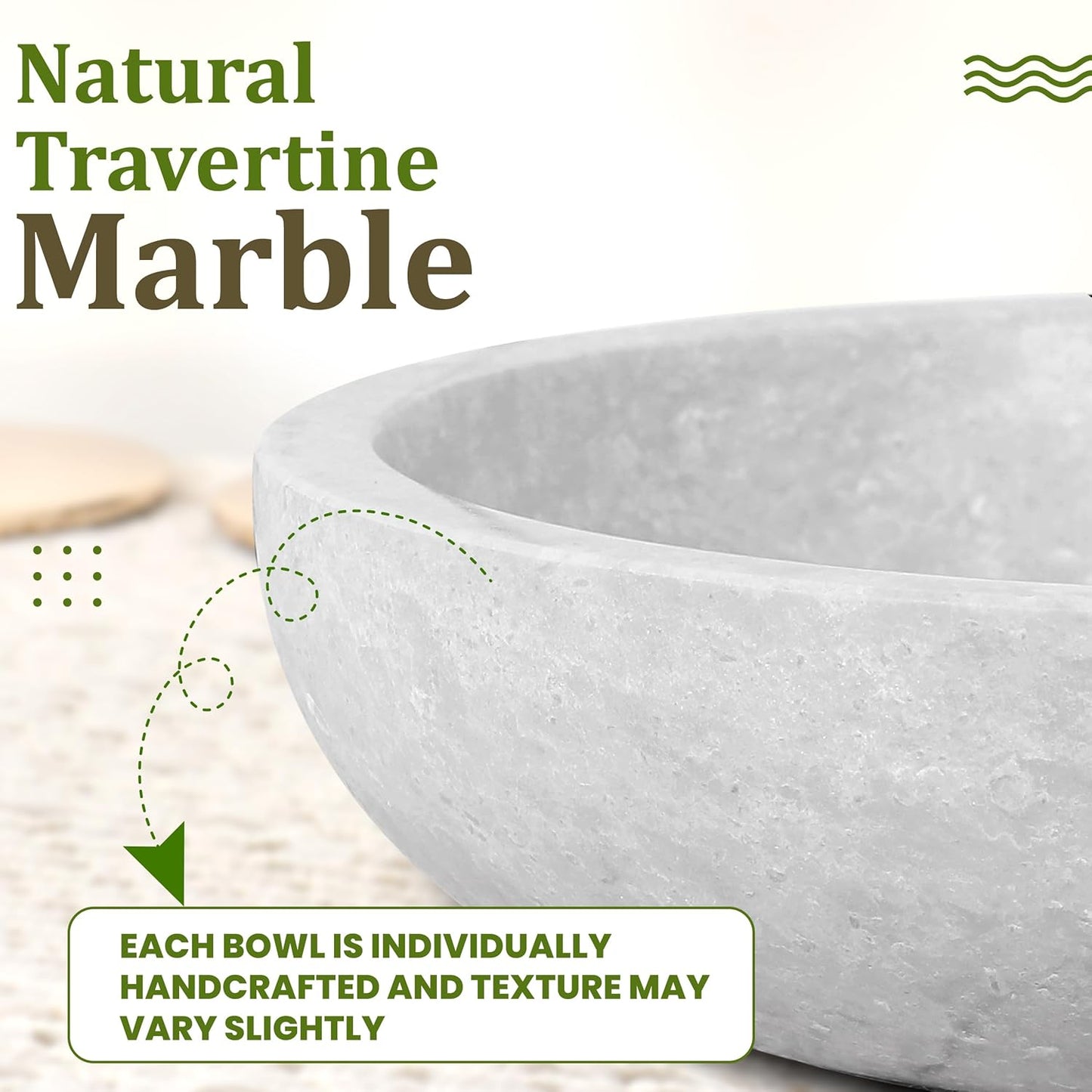 Travertine Decorative Bowl - 7.8” Diameter & 2” Height - Key Bowl for Entryway Table - Organic Modern Centerpiece - White/Gray