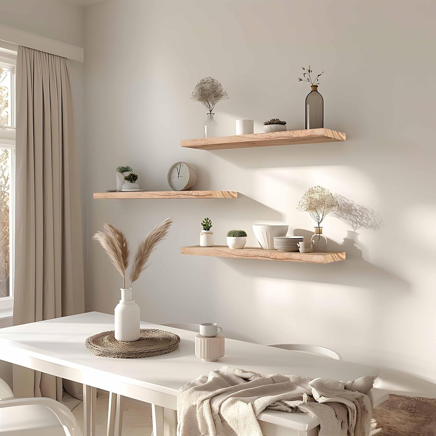 24 Inch Floating Shelves for Wall Rustic Light Wood Wall Shelves for Bedroom Set of 4