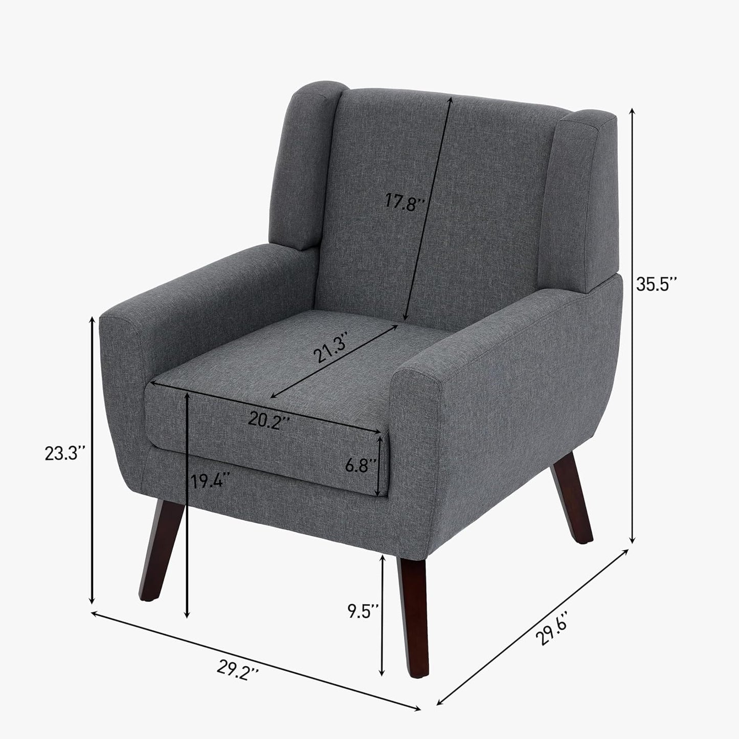 UIXE Accent Chair, Fabric Upholstered Armchair for Living Room, Comfy Arm Chair Single Sofa Bedroom Side Reading Seat - Flax Gray