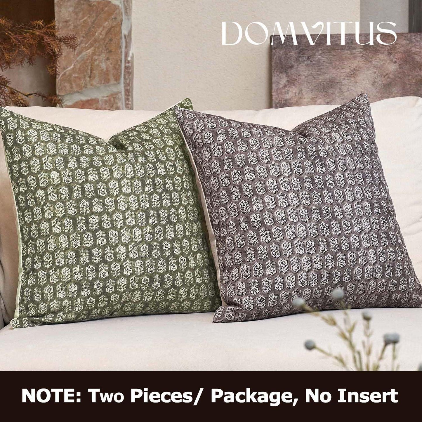 DOMVITUS Floral Pillow Covers Set of 2, 24x24 Pillow Covers, Floral Print Neutral Accent Decorative Pillow Covers for Living Room, Bed, Light Taupe
