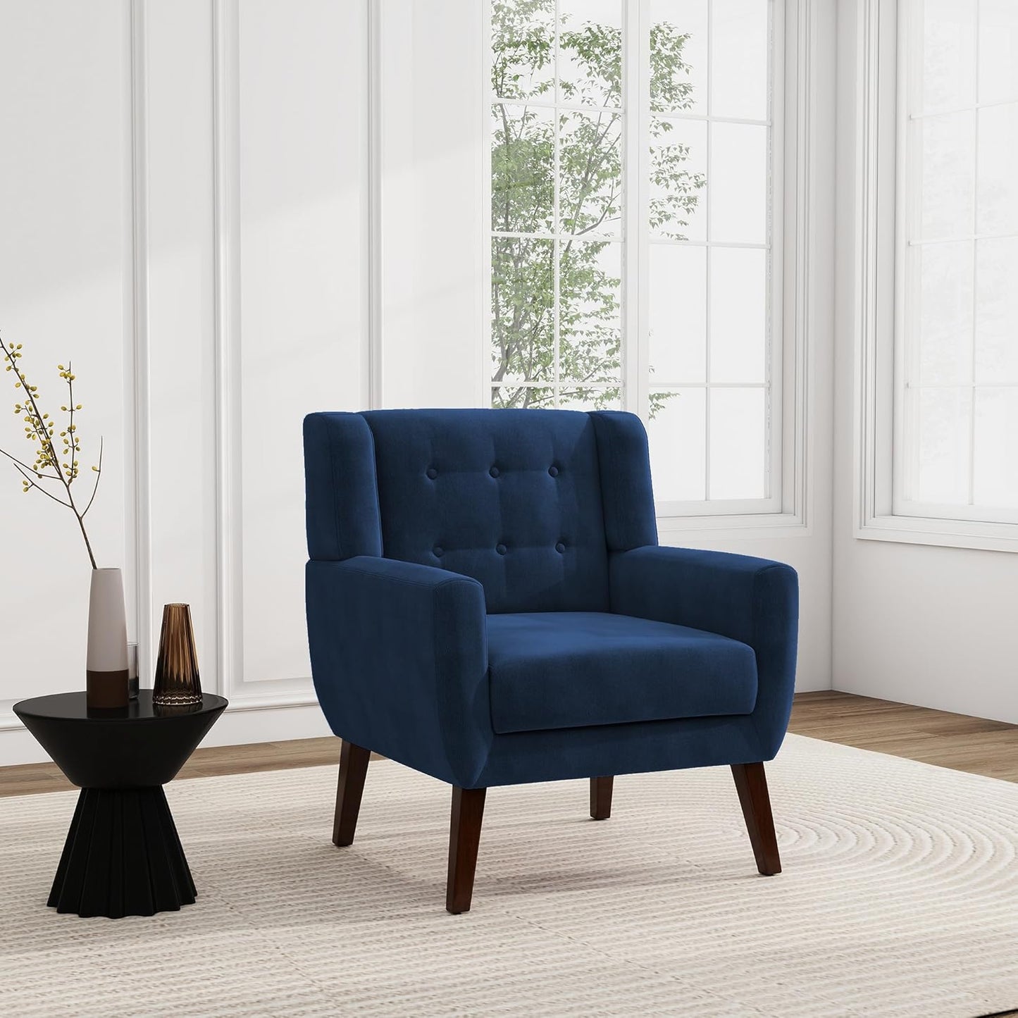 UIXE Velvet Accent Chairs Set of 2, Modern Arm Chair Mid-Century Living Room Armchair, Comfy Upholstered Button Tufted Reading Seat Bedroom Side Sitting, Royal Blue