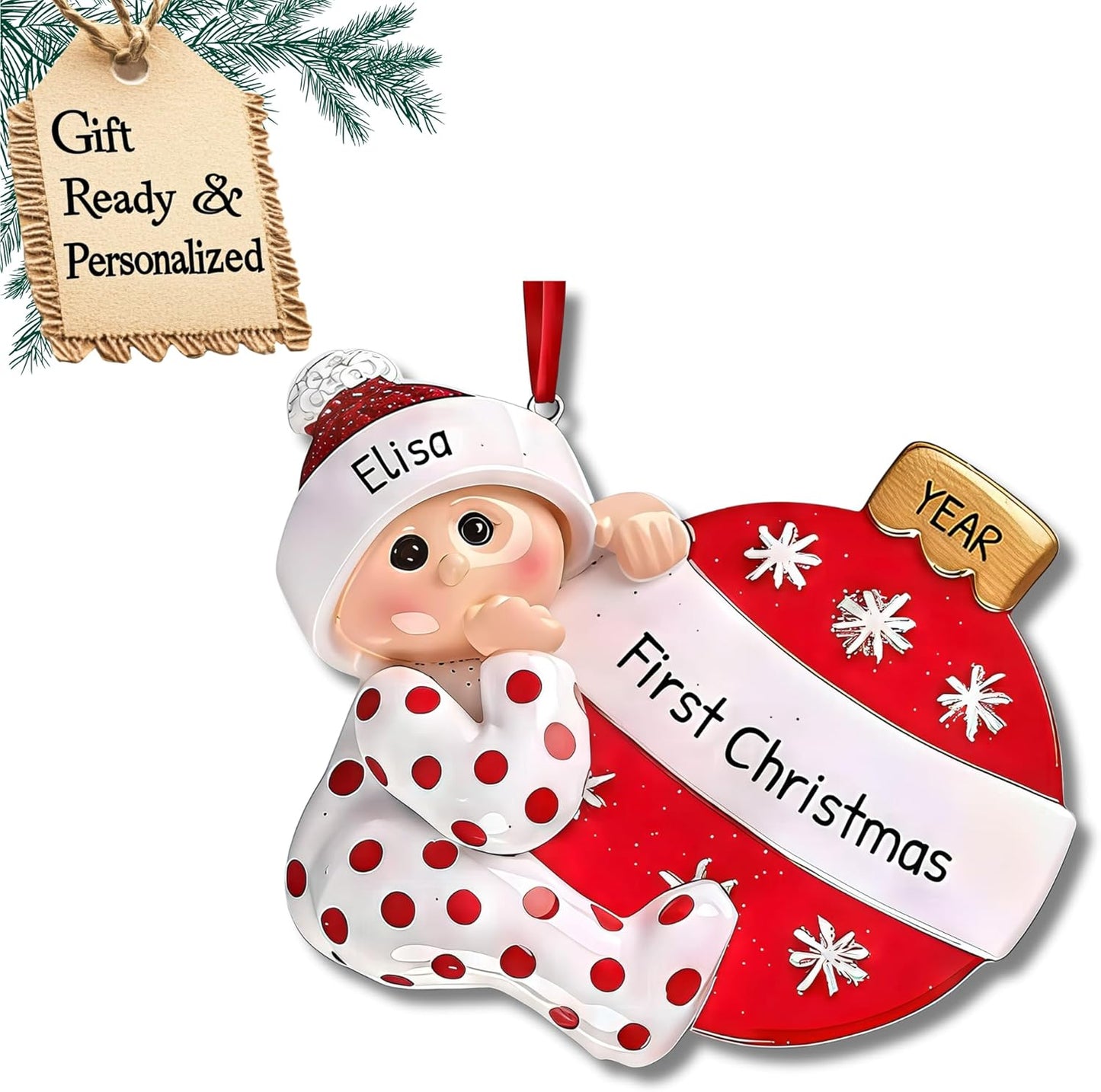 Personalized Babys First Christmas Ornament 2025 | Custom Name & Year | Ball Baby in Pajamas | New Mother, Grandchild & Baby’s 1st Holiday Tree Decorations, Stocking Gift, Newborn Keepsake, Boy & Girl