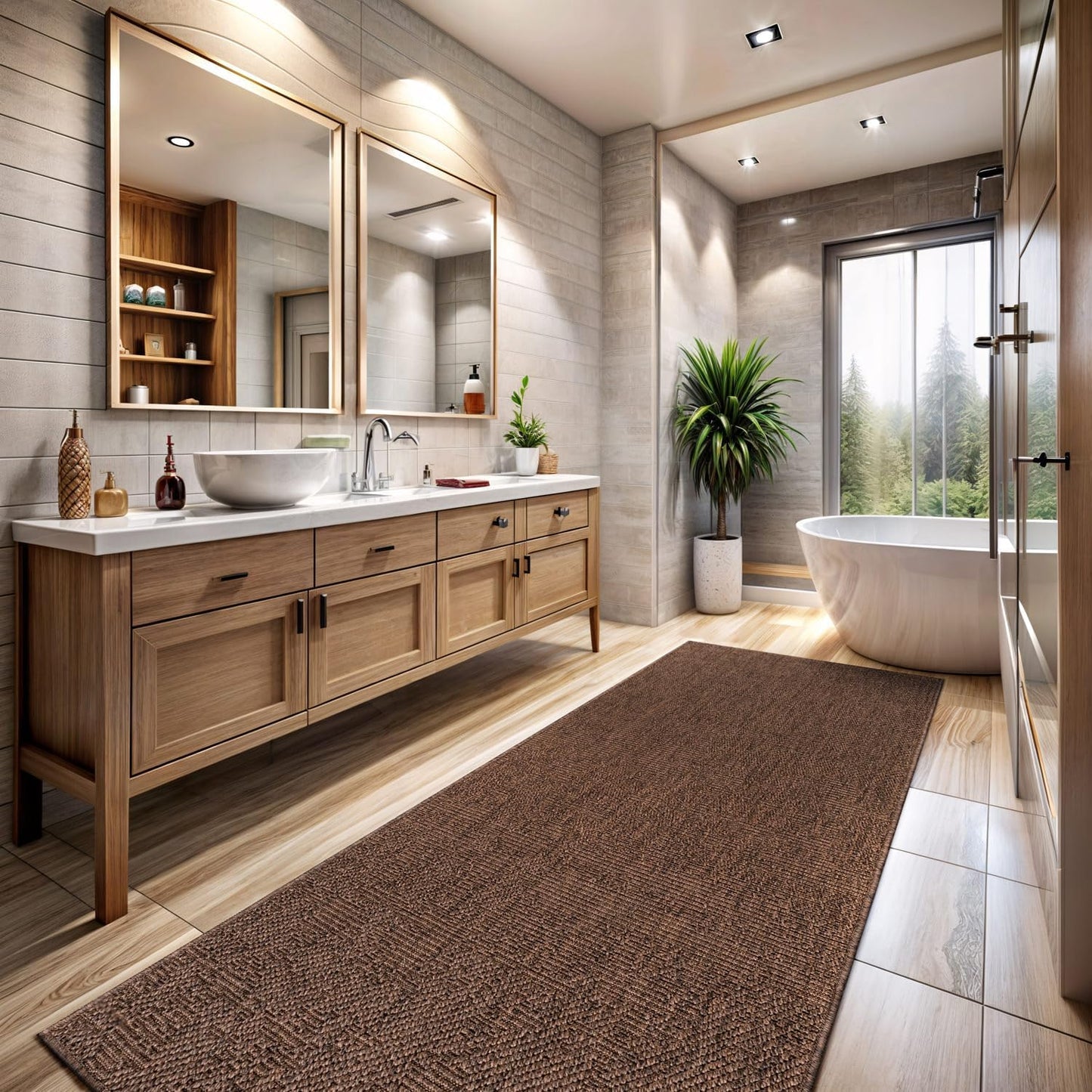 CAMILSON Indoor and Outdoor Runner Rug Brown Solid Boho Woven Design Easy-Cleaning Non Shedding Fiber Living Room Bedroom Garden Patio and Kitchen Washable Outside Carpet Alfombras (2x7)