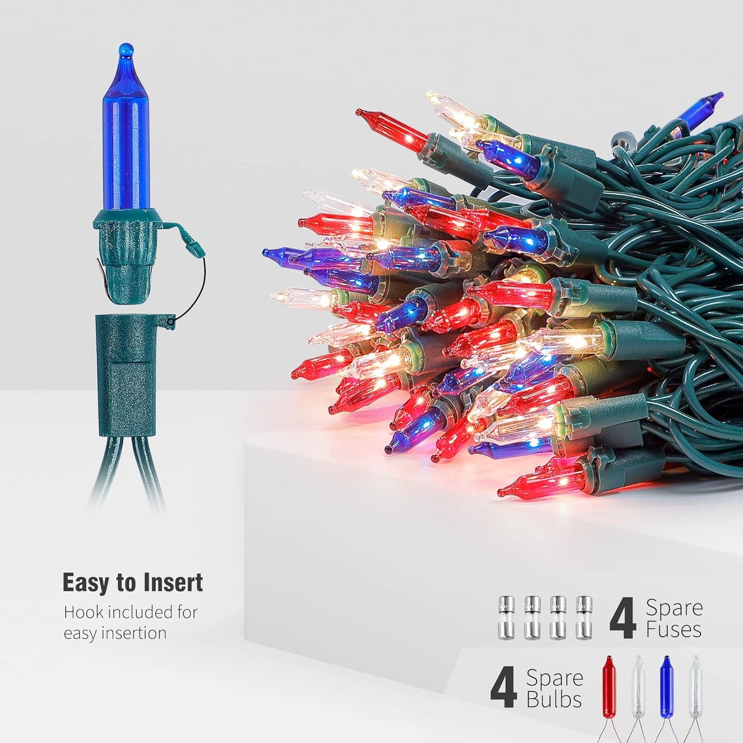 Hopolon Red White and Blue Mini Lights,2PACK 50Count 4th of July Patriotic String Lights Green Wire,13FT Incandescent Independence Day Light for Indoor Outdoor Christmas Party Decor,Red White Blue