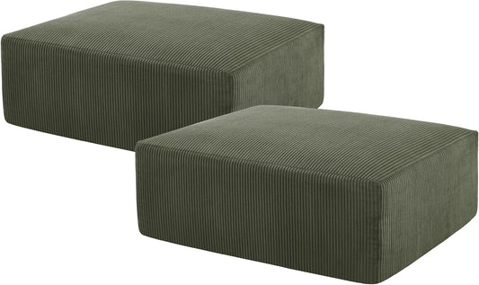 40" Square Stuffed Ottoman Pouf for Sofa Couch, Corduroy Poufs with Foam Chunk Filling, Furry & Fluffy Foot Stool Movable Ottoman. 40 * 31 Floor Poufs Foot Rest for Living Room, Green