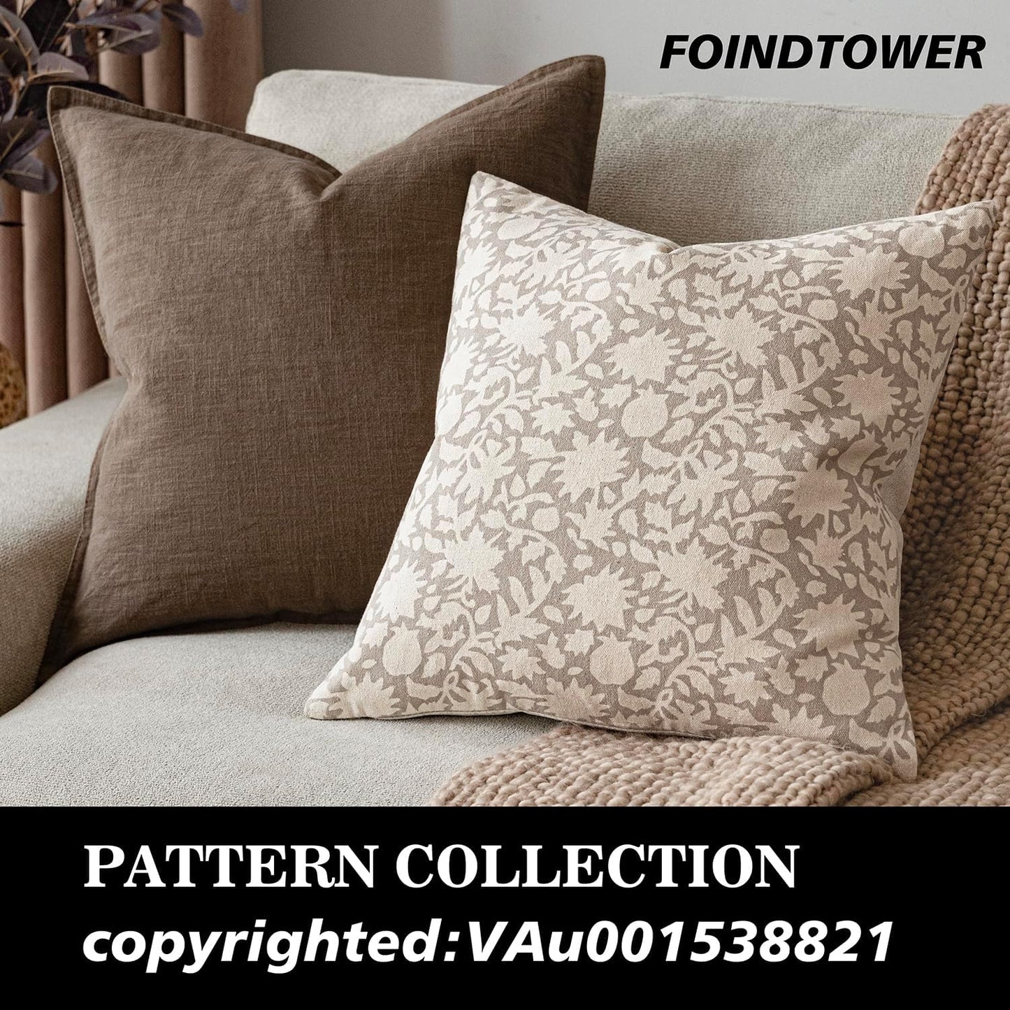 Foindtower Set of 2 Decorative Neutral Floral Throw Pillow Covers Accent Farmhouse Cushion Covers Boho Vintage Pillowcase for Couch Sofa Bedroom Living Room Home Decor Outdoor,24×24 Inch,Ivory Beige